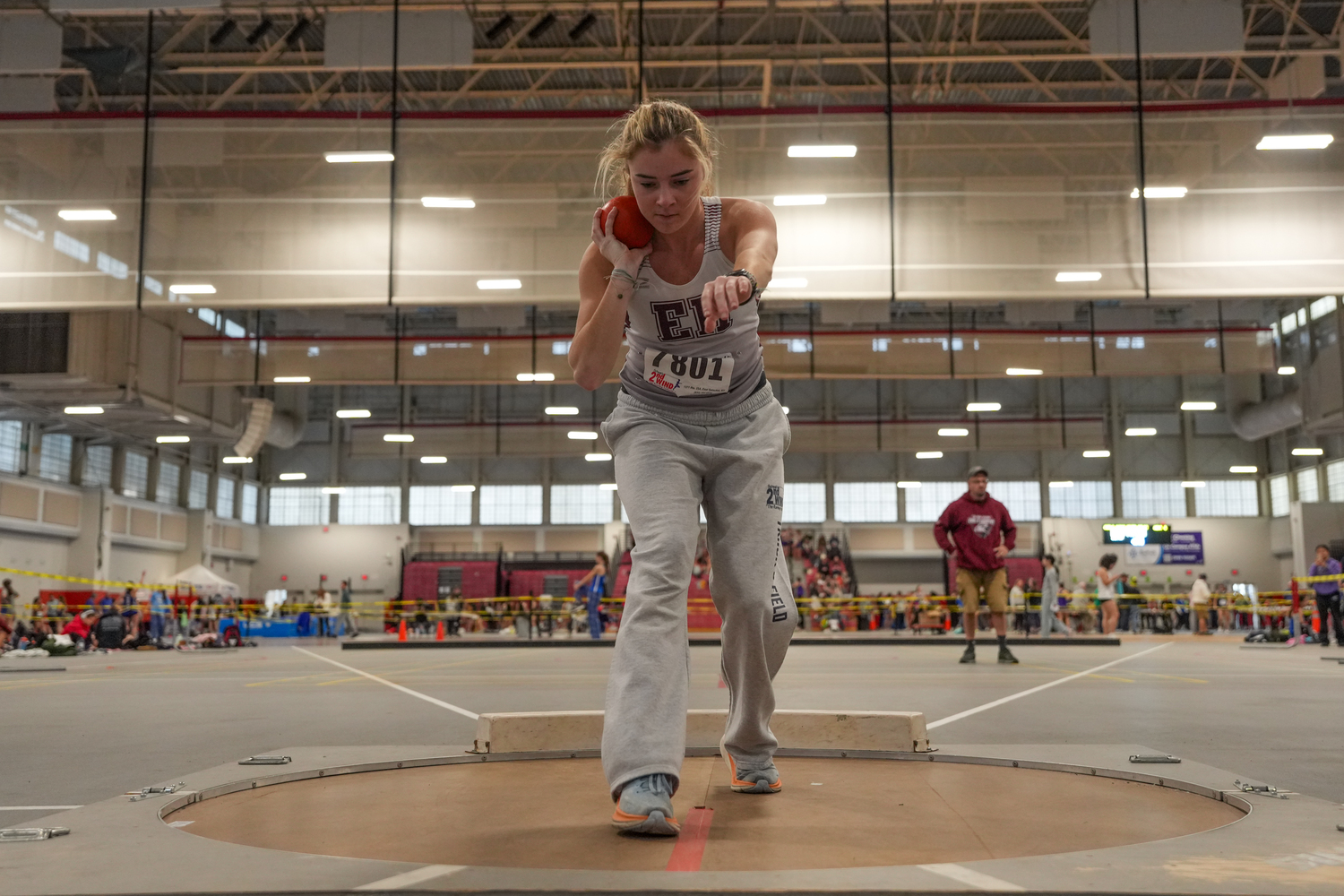 East Hampton senior Ryleigh O'Donnell participated in the shot put for the first time since her sophomore year so teammate Melina Sarlo could compete at the Zeitler Relays on Saturday.   RON ESPO