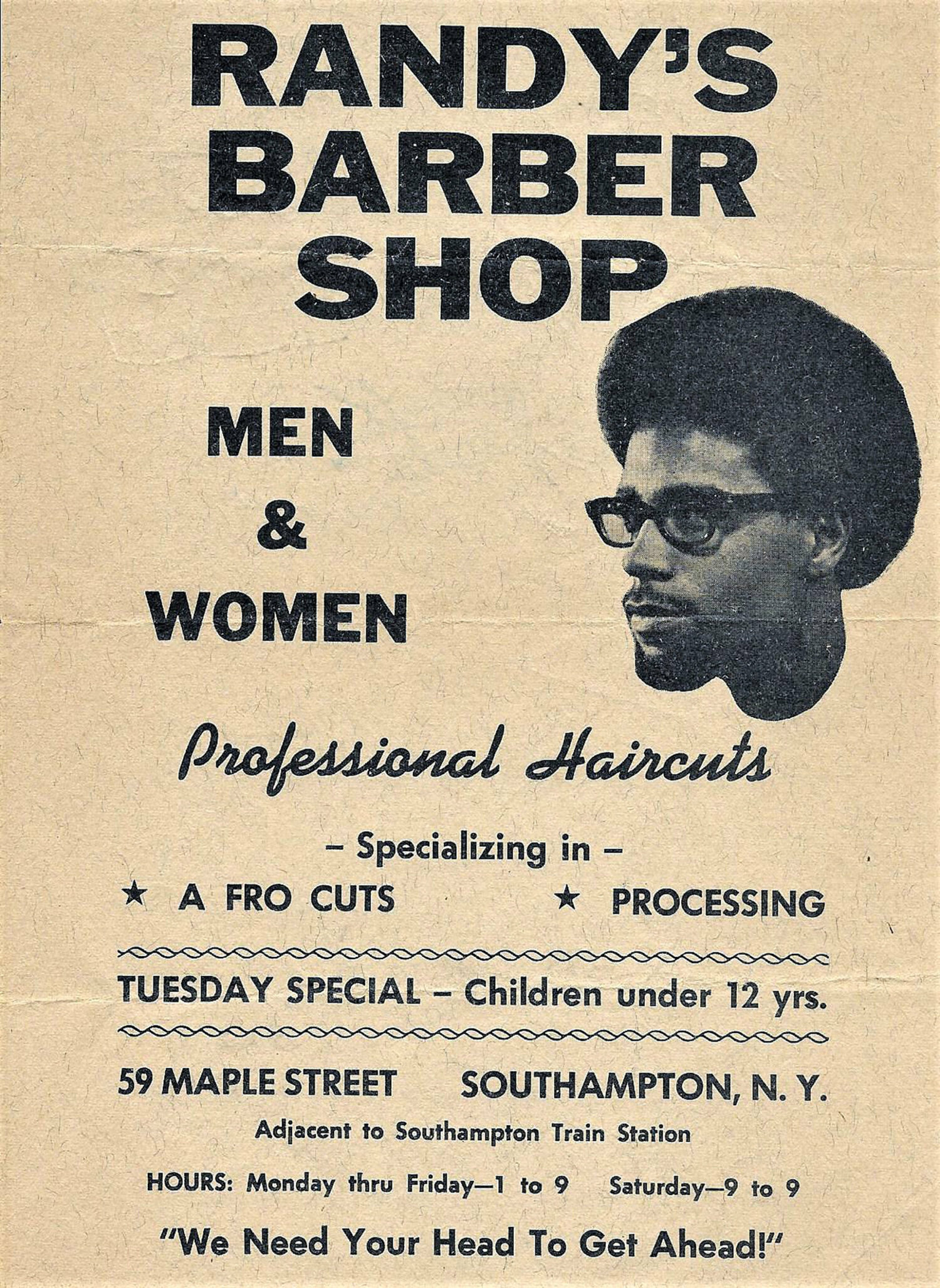 An advertisement for Randy's Barber Shop, which also included a beauty salon for women.