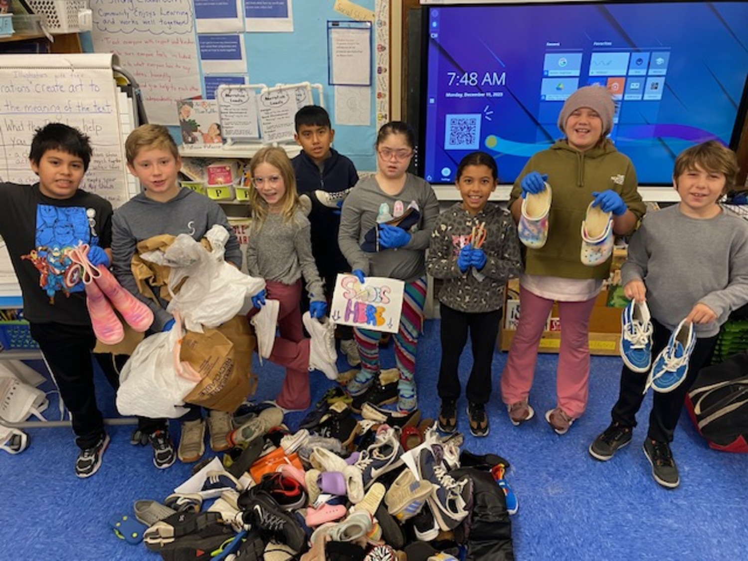 The Southampton Elementary School Student Council recently collected, paired and bagged gently used children’s shoes to be sent with a medical team from Southampton that is participating in a surgical mission to Uganda as part of Operation International. “It’s an enriching experience for our students to support other children and families around the world and to learn how they can make a difference,” said advisers Lisa Carew and Anne Marie Calogrias. COURTESY SOUTHAMPTON SCHOOL DISTRICT