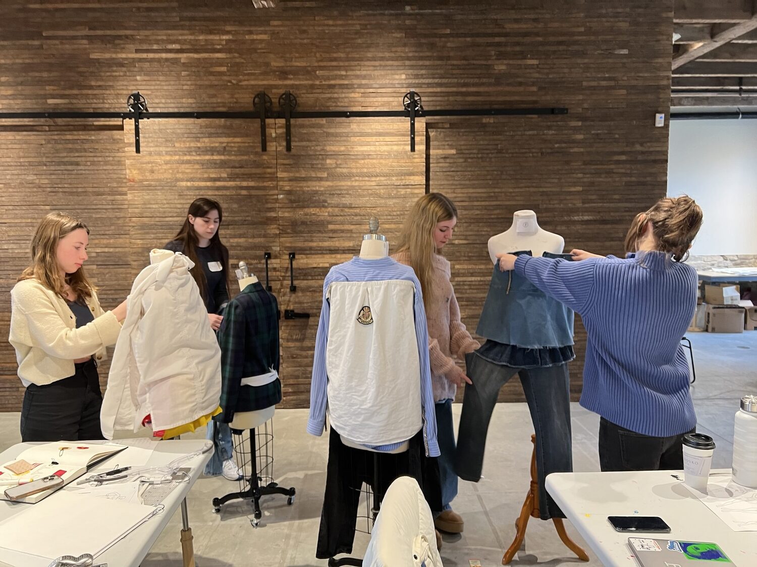 Pierson High School students work at a fashion intensive workshop at The Church in Sag Harbor. The intensive was the first in a series students will be able to participate in, with funding from the Donald Reutershan Educational Trust. COURTESY SAG HARBOR SCHOOL DISTRICT
