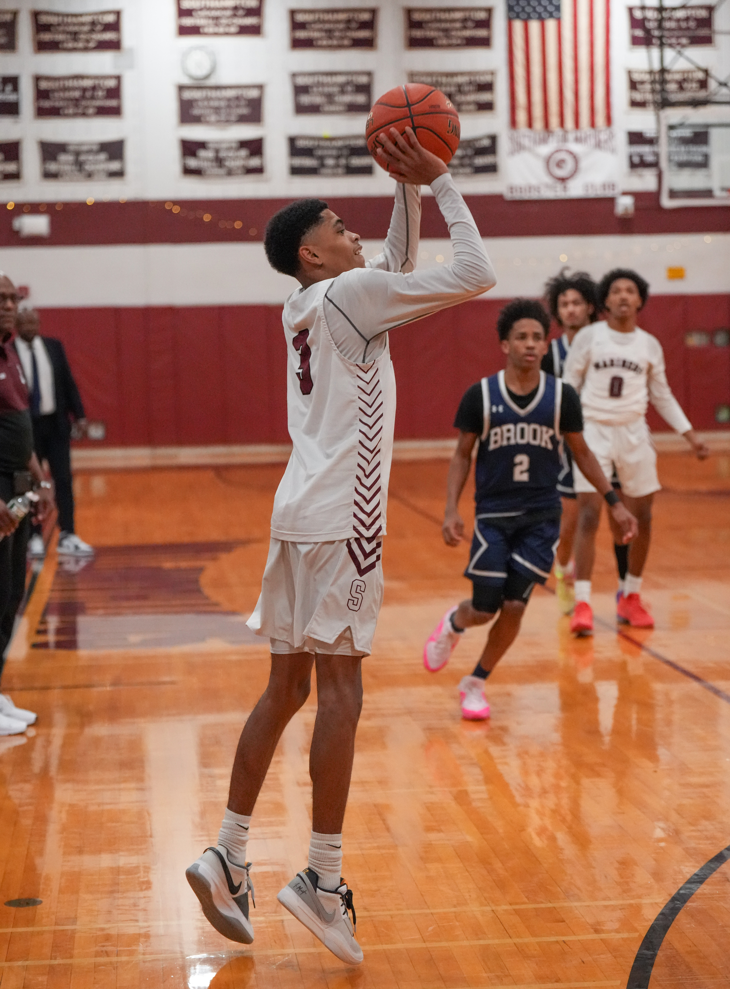 Southampton junior Tyson Reddick scored a game-high 34 points including 10 made three-pointers that tied Nick Epley's (2008-2009) school record.   RON ESPOSITO/SOUTHAMPTON SCHOOL DISTRICT