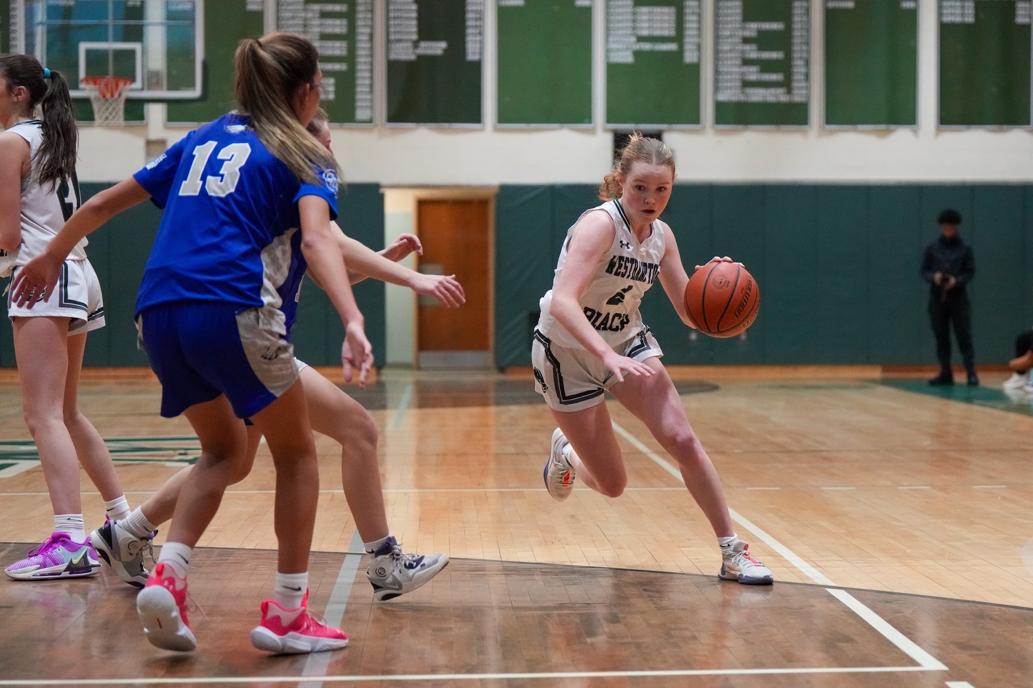 Senior guard Sarah Gormley drives to the basket. RON ESPOSITO