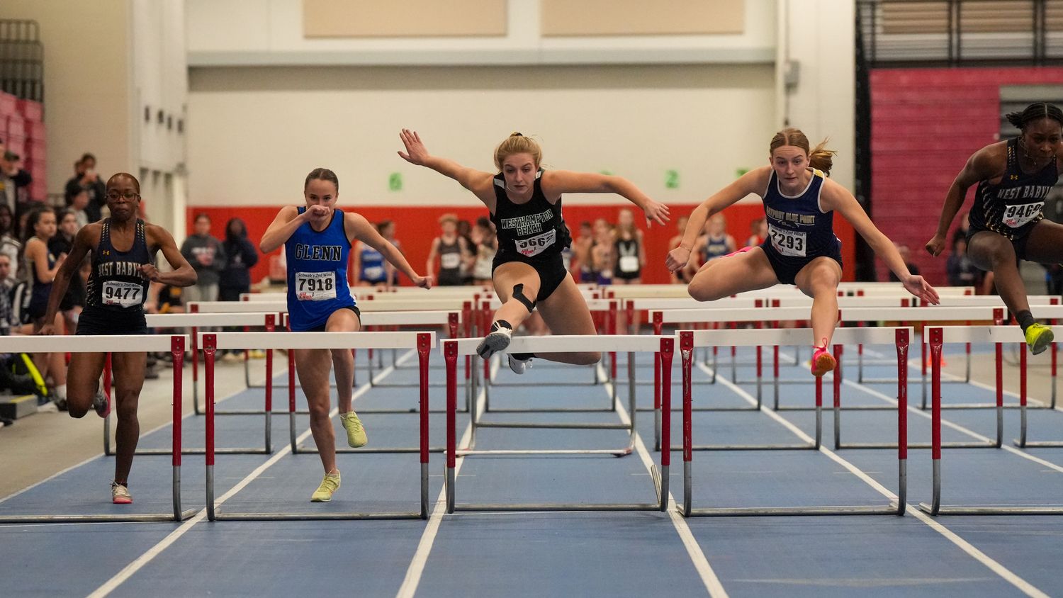 Westhampton Beach senior Madison Phillips in the 55-meter hurdles on Saturday at the Zeitler Relays.   RON ESPOSITO