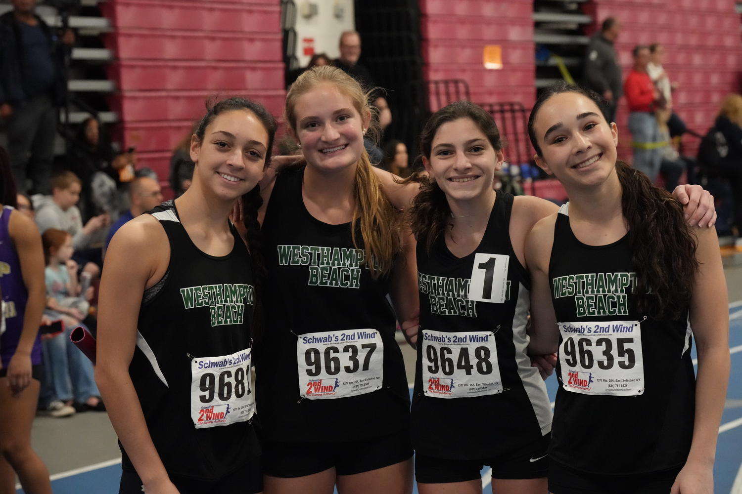 Mia Valenzuela, left, Lily Graves, Madison Klammer and Halle Geller made up a relay on Saturday.     RON ESPOSITO