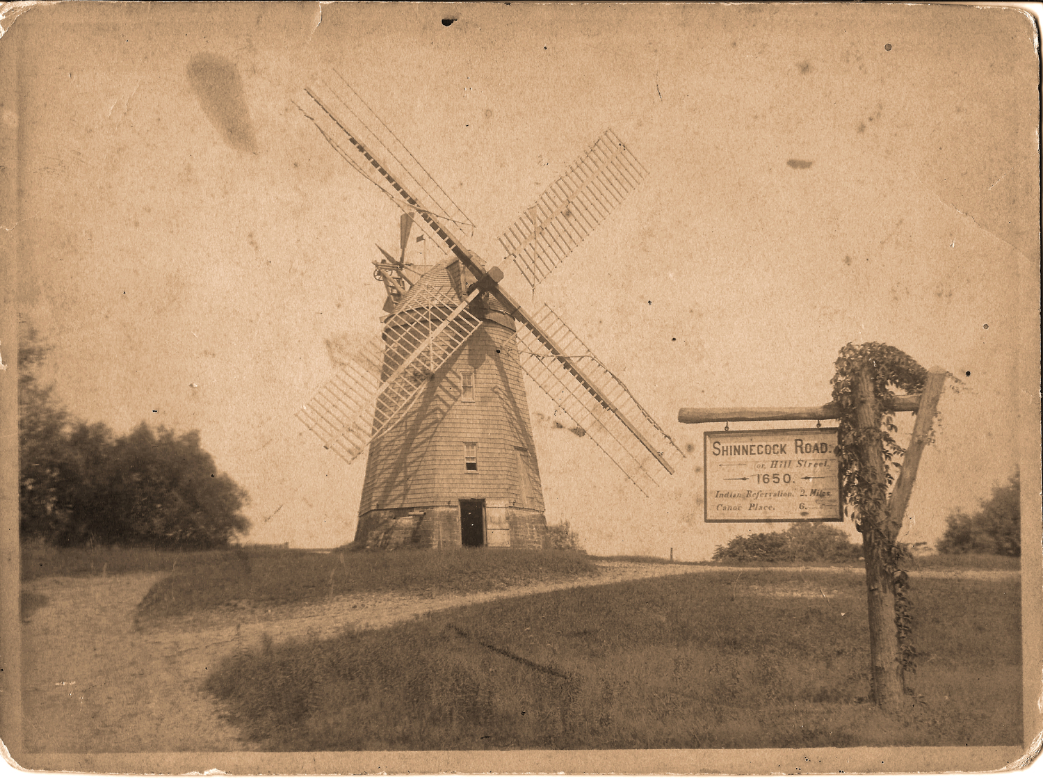 Originally located on Mill Hill on Windmill Lane in Southampton Village, the windmill was move to it's current location on Stony Brook Southampton campus in 1890.  COURTESY SOUTHAMPTON HISTORY MUSEUM