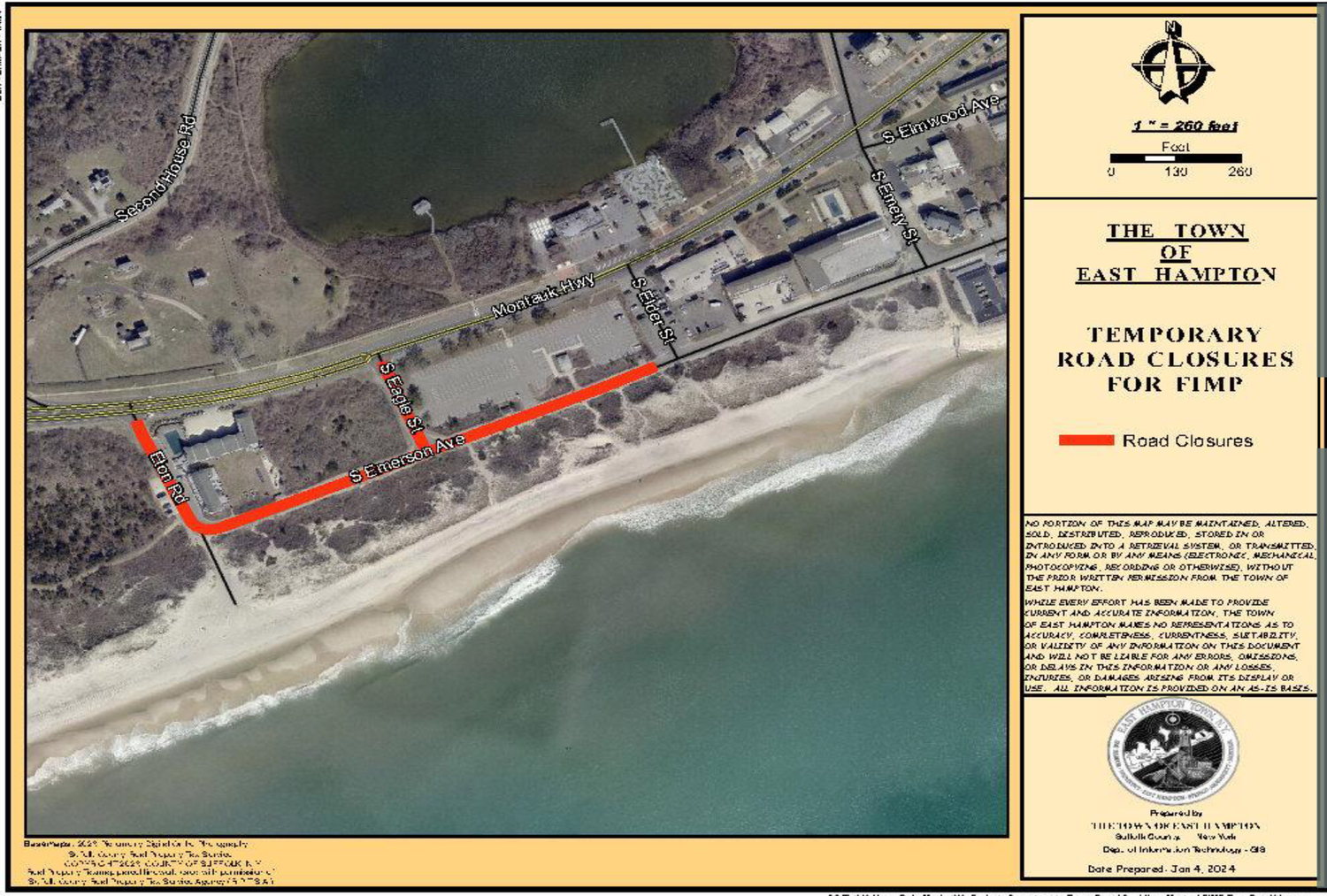 South Eton and South Emerson roads will be closed during the mobilization of the onshore equipment over the next two weeks. EAST HAMPTON TOWN