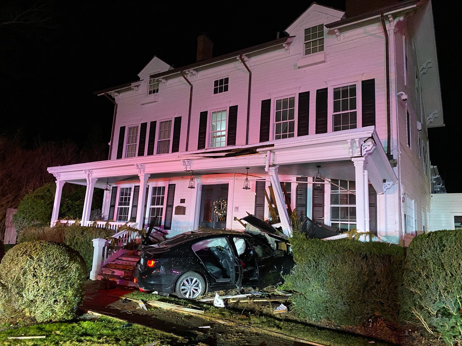 Vehicles have crashed into the Hedges Inn on James Lane in East Hampton Village eight times in the last 10 years, and on a regular basis for decades. The most recent crash, on January 15, left a car carrying four teenagers impaled in the inn's front porch. MARCOS BALADRON