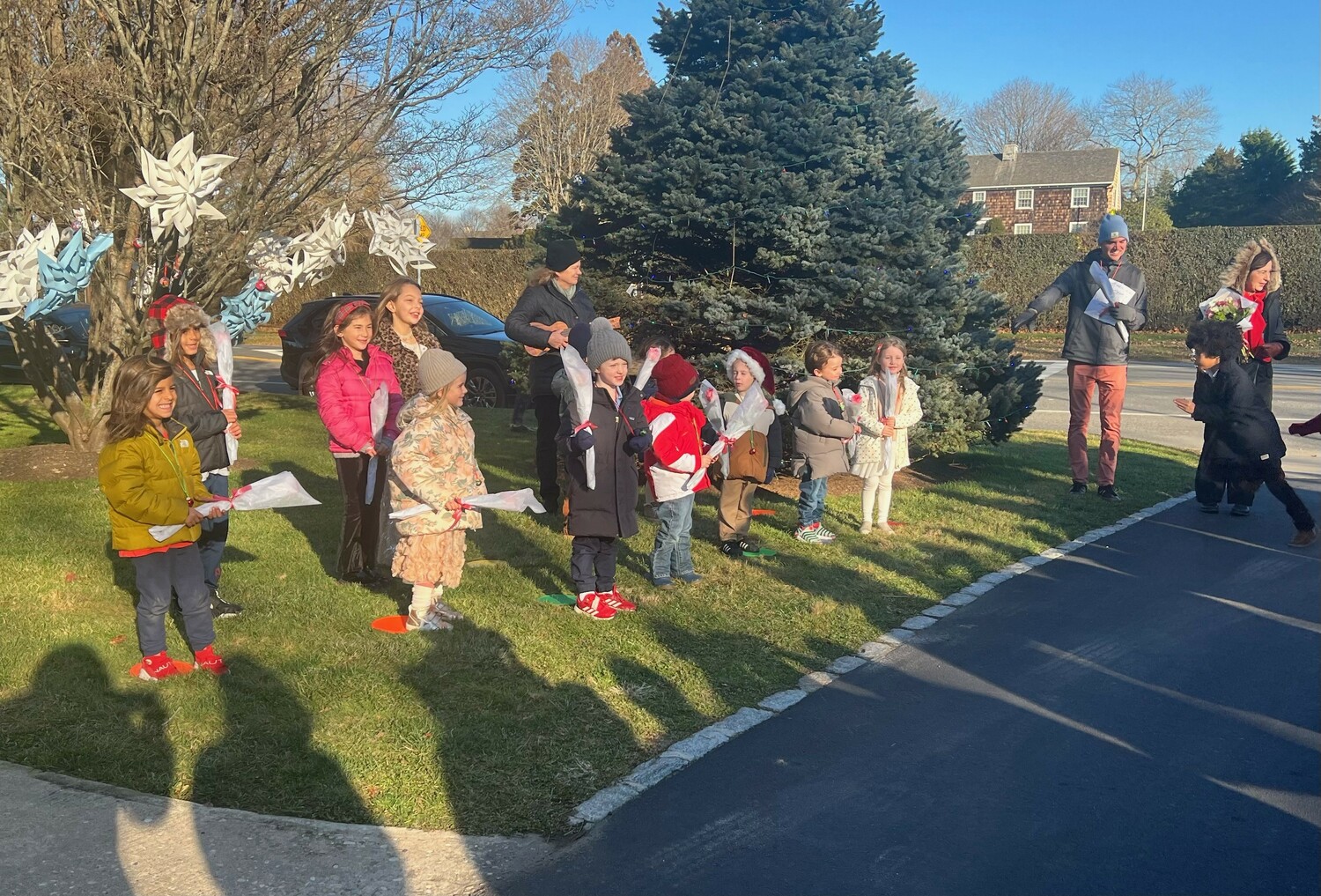 Sagaponack School students performed their winter concert outdoors last month. COURTESY SAGAPONACK SCHOOL DISTRICT