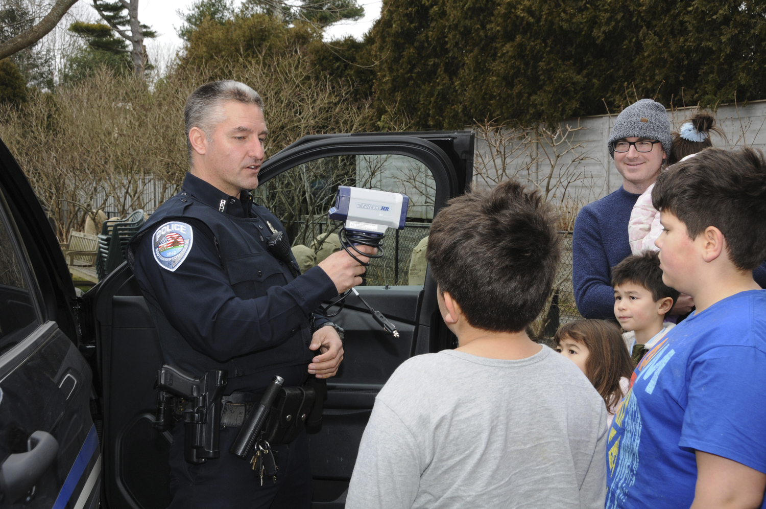 Southampton Town Police Officer Vincent Cagno visited the Hampton Library in Bridgehampton on Sunday as part of the Library's 