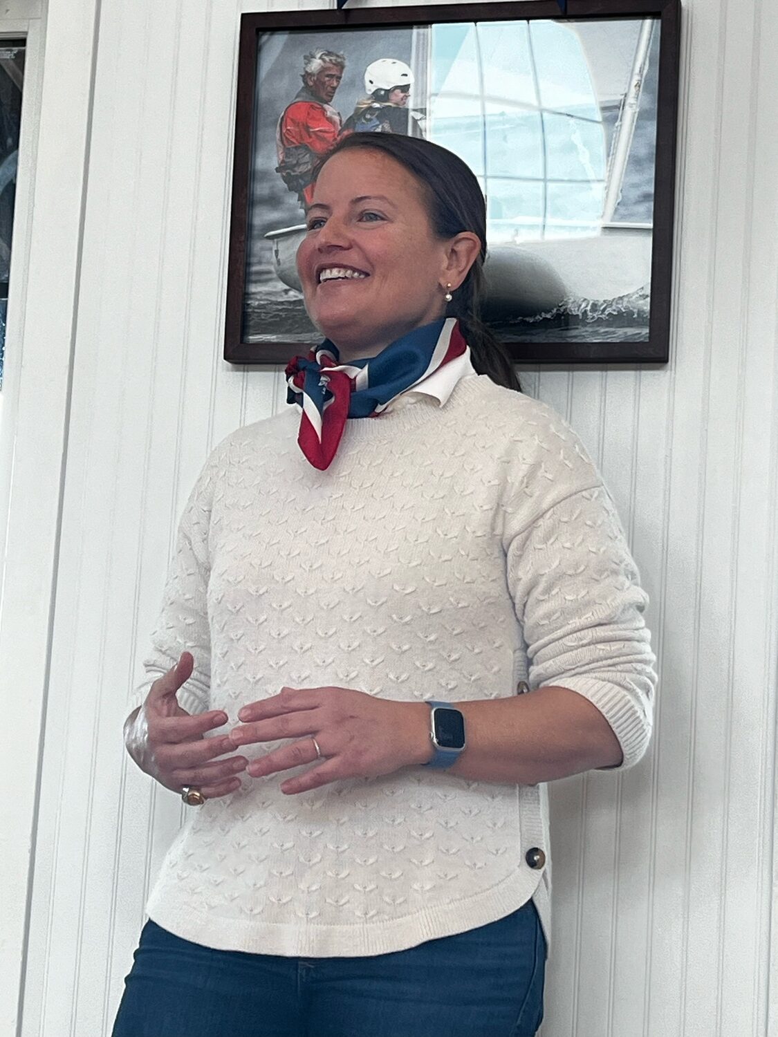 Olympic sailor and Shelter Island's own Amanda Clark spoke to the Women’s Sailing Initiative at Breakwater Yacht Club in Sag Harbor on Saturday.   JOAN BUTLER