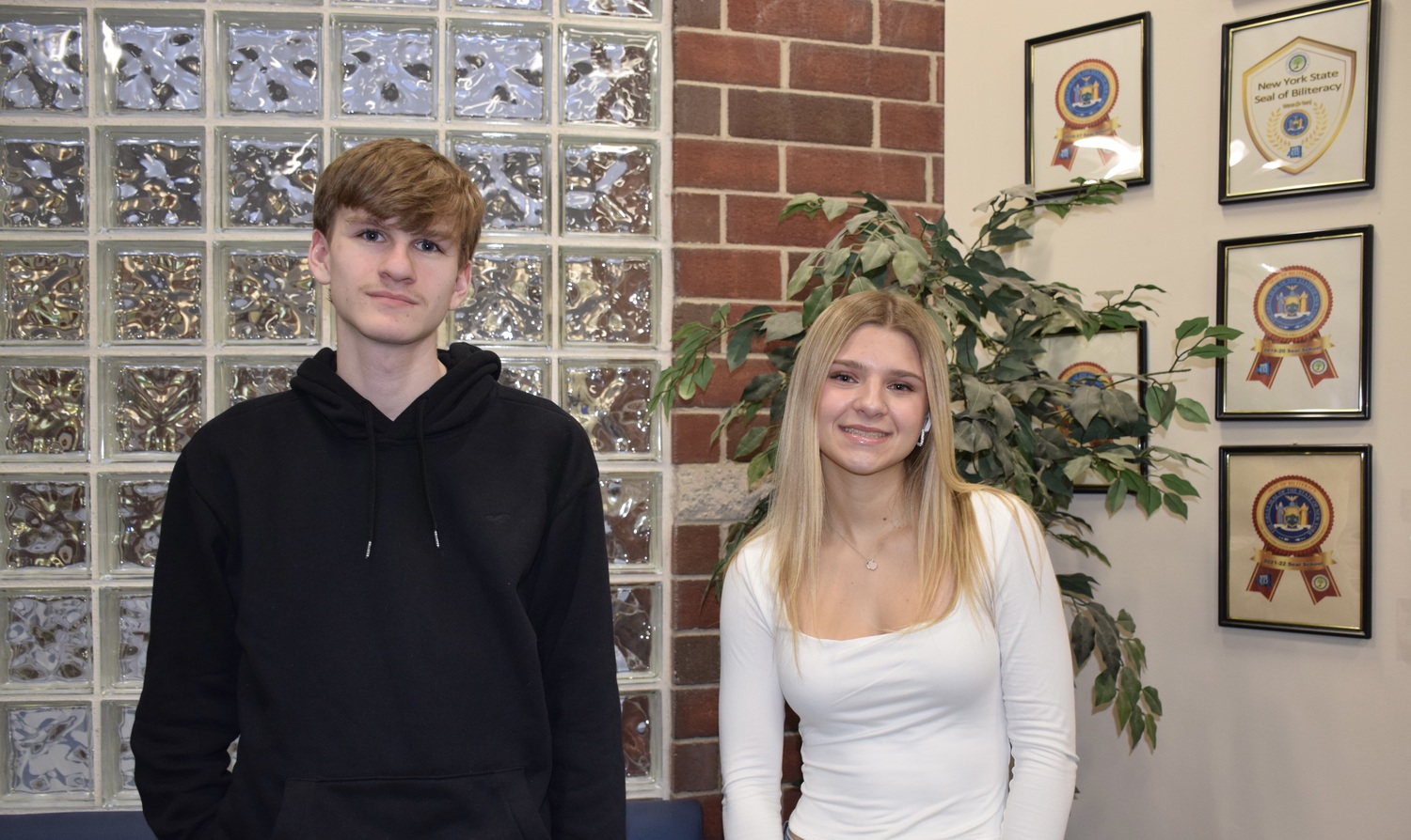 Eastport-South Manor Jr.-Sr. High School students Evan Hopkins and Hayden Sickles were named Employees of the Month for January by the BOCES Technical Center. COURTESY EASTPORT-SOUTH MANOR SCHOOL DISTRICT