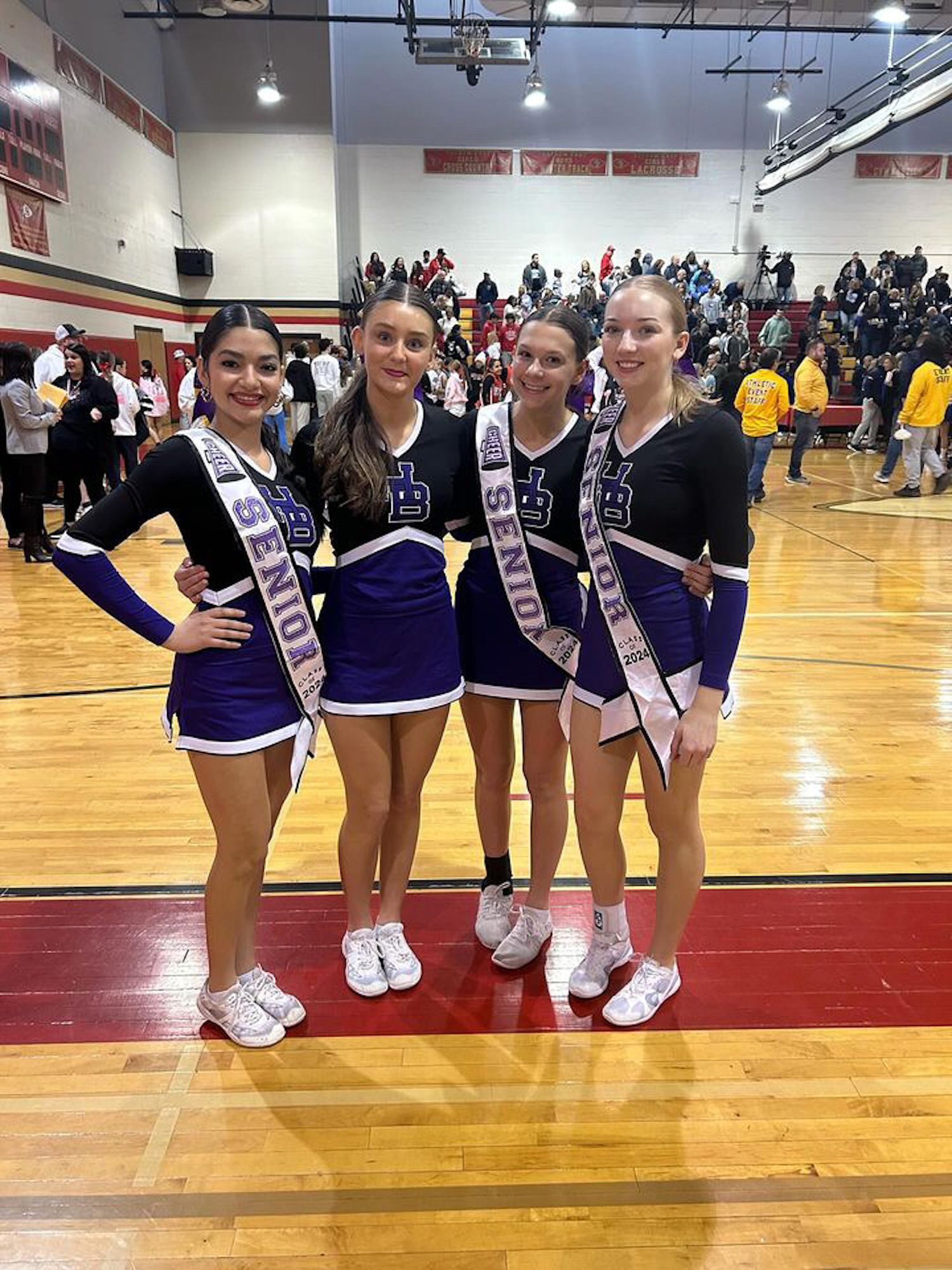 Hampton Bays cheerleaders Maria Recarte, Eden Spellman, Allie O’Brien and Elise Flynn. COURTESY ELISE FLYNN