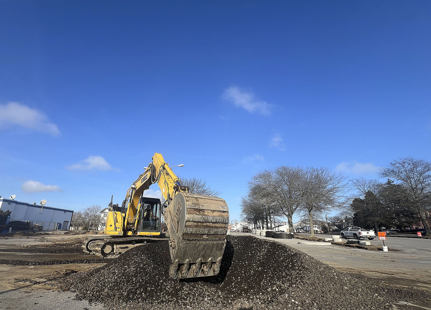 Work has begin on the north end of the West Main Street parking lot, near Rite Aid, and will include repaving and a bioswale. The project will move toward the Southampton Arts Center and is expected to take four to six weeks to complete.  DANA SHAW