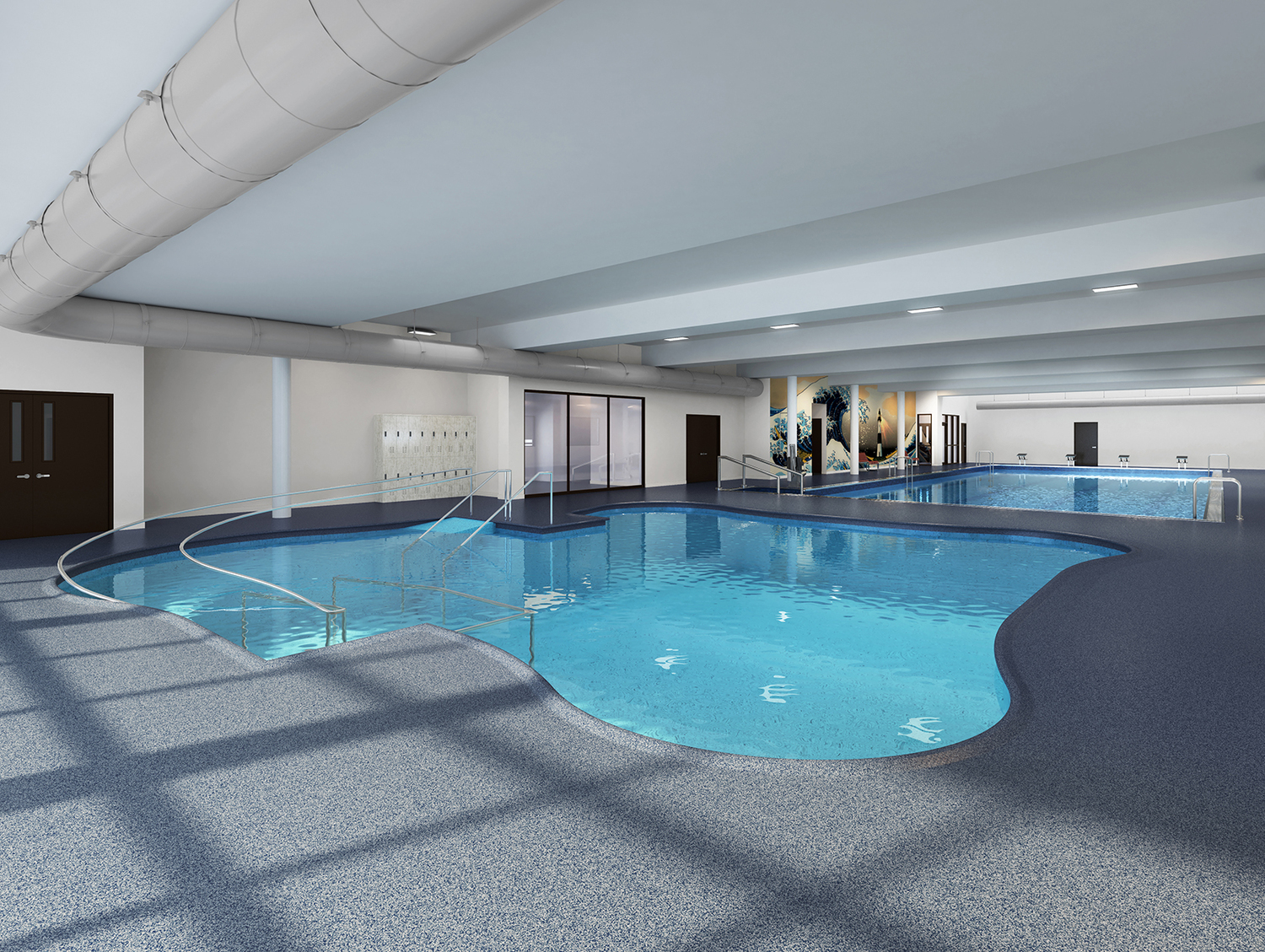 The aquatic center will feature two swimming pools, one a lap pool, the other a shallow pool for acclimating small children to the water and for therapy programs. MONTAUK PLAYHOUSE