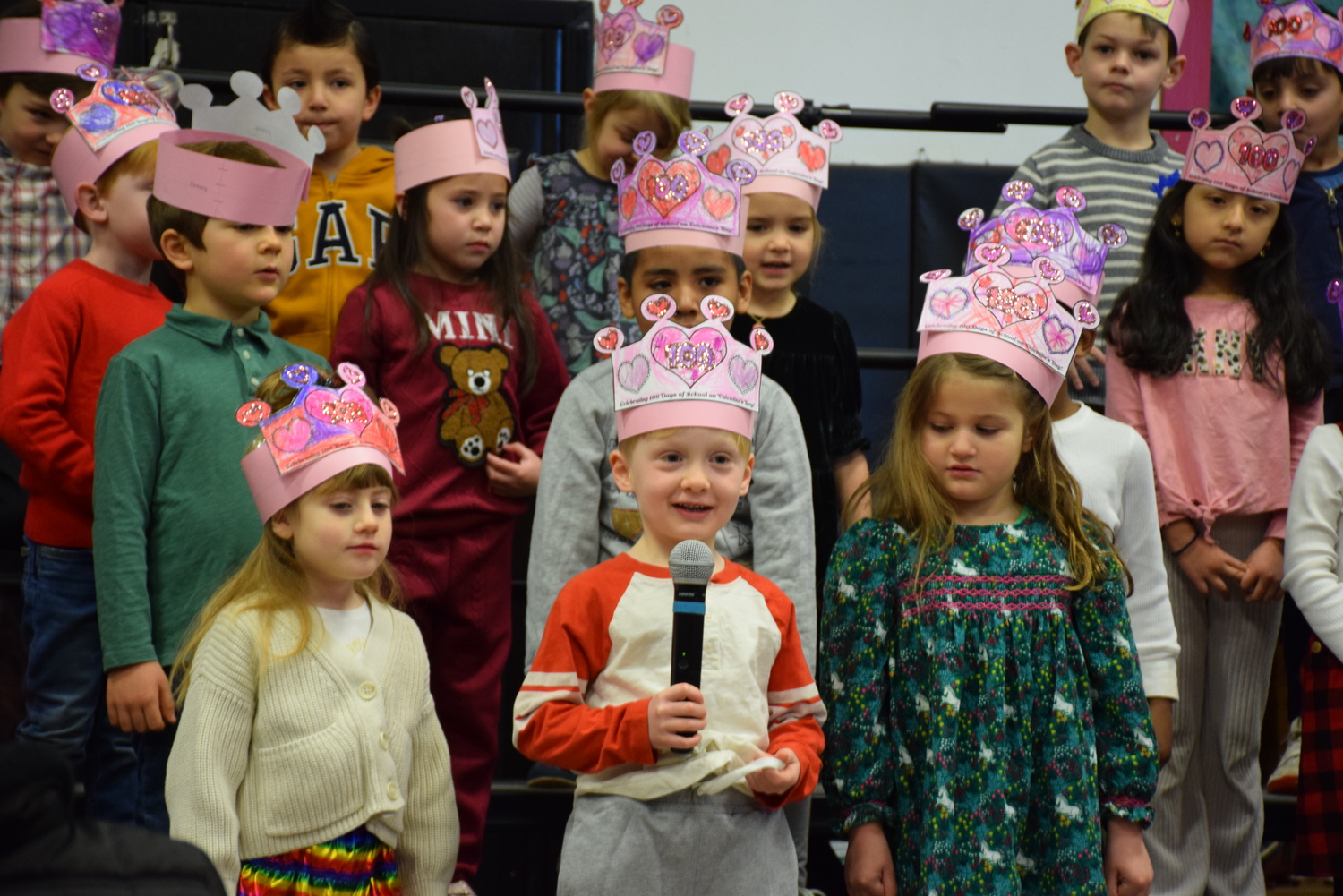 Sag Harbor Elementary kindergarten students celebrated 100 days of school with a Valentine’s Day-themed presentation. COURTESY SAG HARBOR SCHOOL DISTRICT