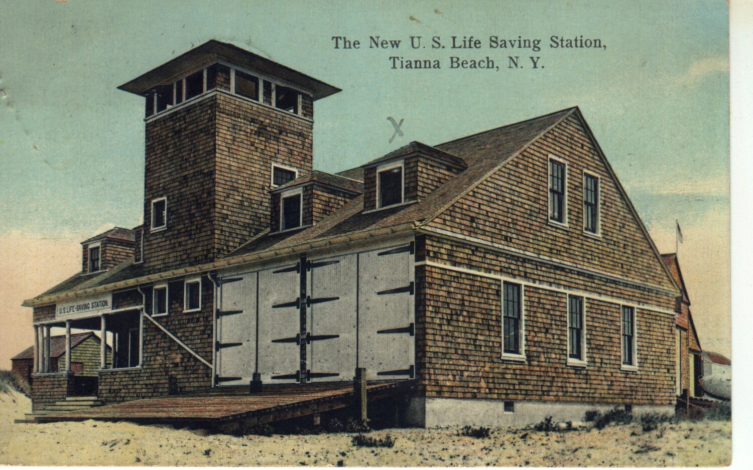 A 1917 postcard of the Tiana Bay Life Saving Station. EAST QUOGUE HISTORICAL SOCIETY