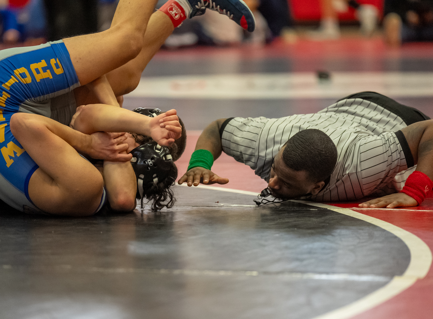 Hurricane Tadhg Green pinned his first opponent of the League V Championships on Saturday. RON ESPOSITO