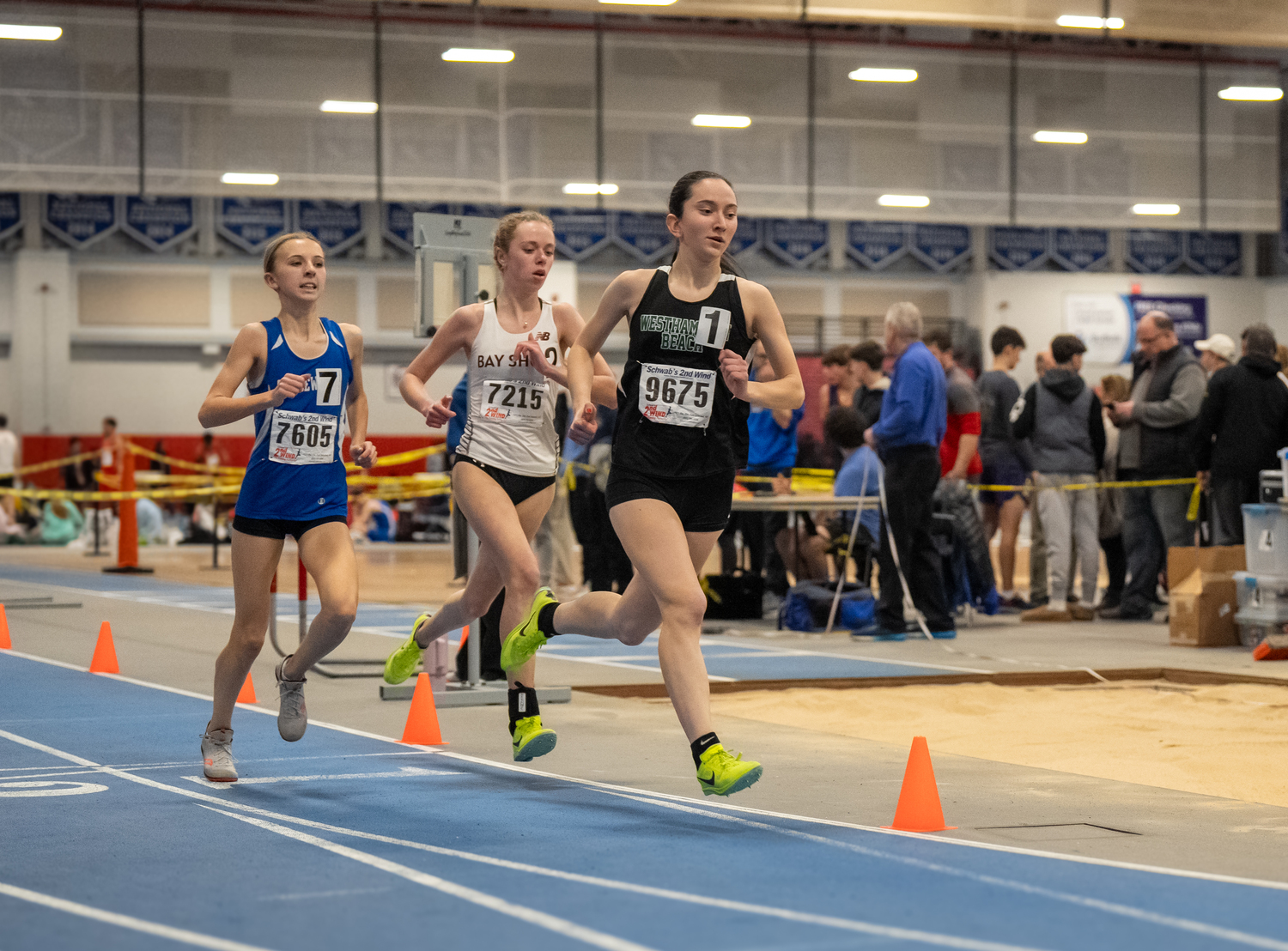 Lily Strebel running in the 1,500-meter race at the Section XI Championships earlier this month. She won the 1,000-meter race at the Long Island Elite Meet this past Saturday.  RON ESPOSITO
