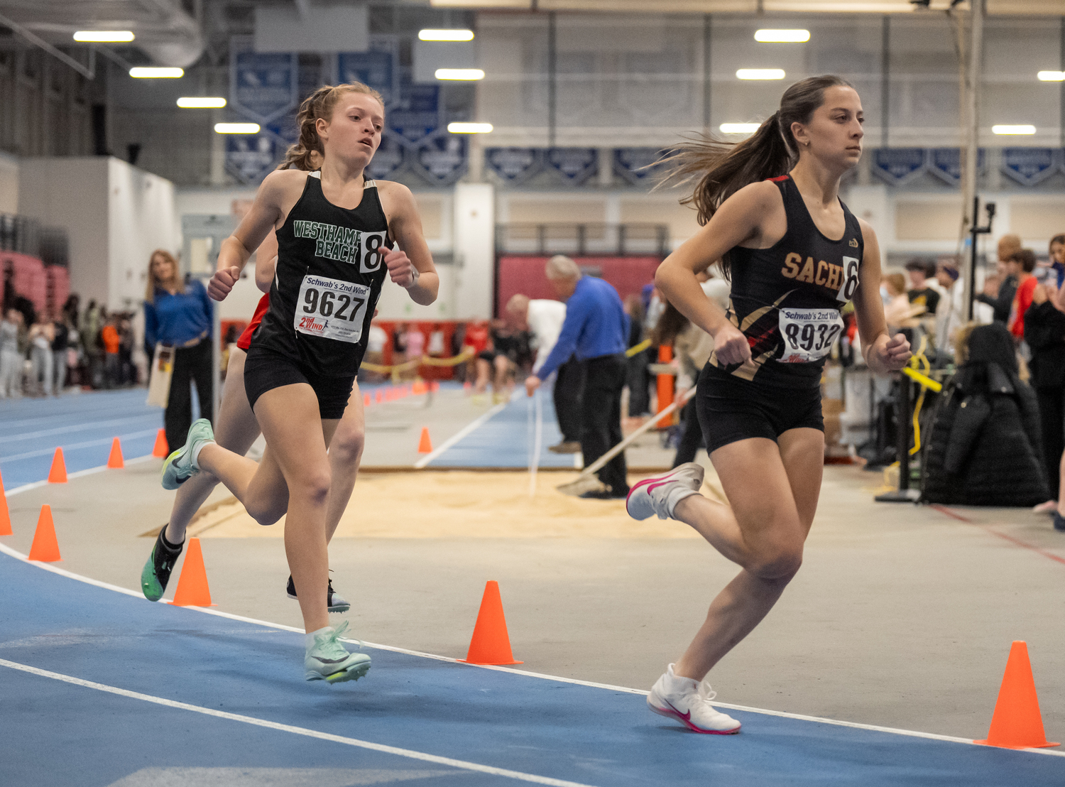 Westhampton Beach eighth-grader Serefina DiBiaso made her debut at the state qualifier last week and placed seventh in the 1,000-meter race.  RON ESPOSITO