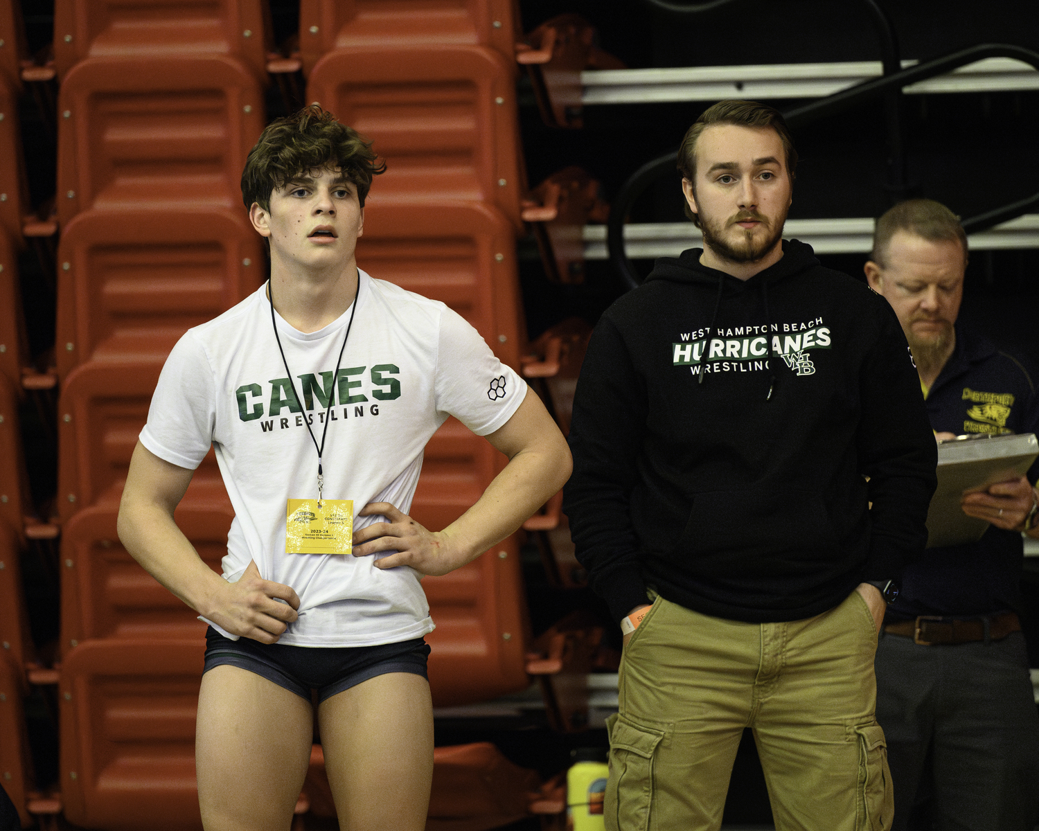 Andrew Lewis looks on with assistant coach Logan O'Hara.   MARIANNE BARNETT