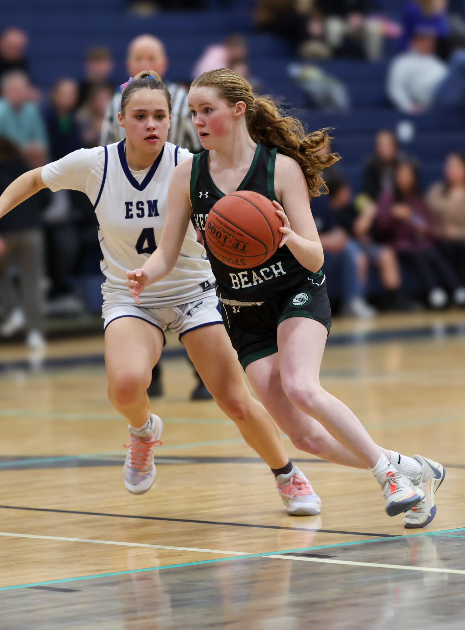 Senior guard Sarah Gormley crosses into Eastport-South Manor's zone. RON ESPOSITO