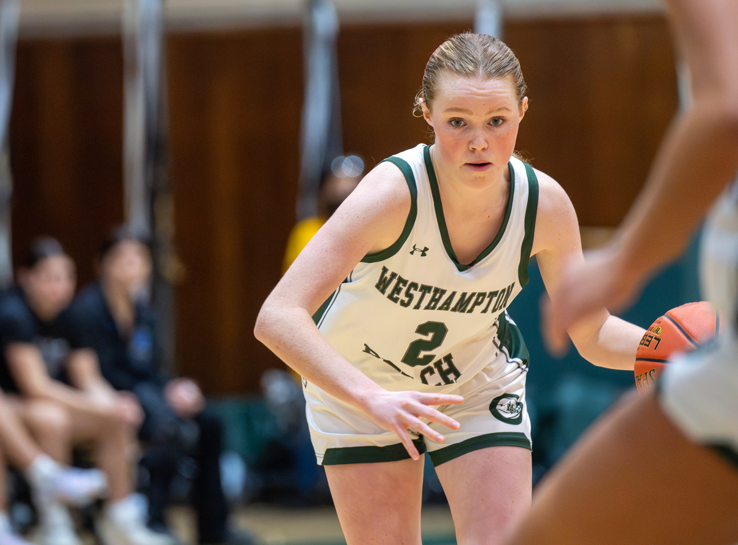 Sarah Gormley is the only senior in the Westhampton Beach starting five and she gives the team a steady presence on the floor.   RON ESPSOSITO