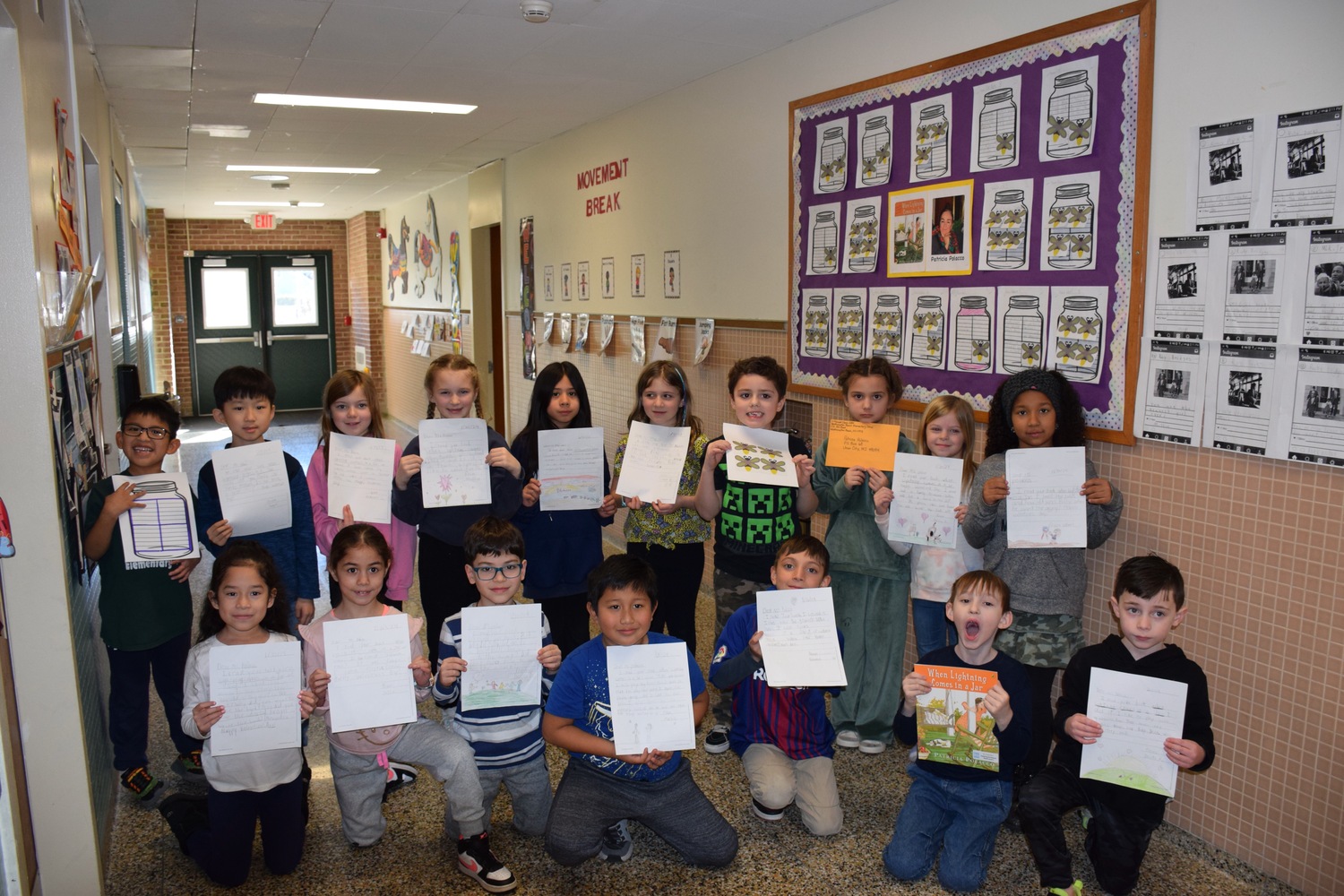 As part of a lesson on friendly letter writing and memory stories, Westhampton Beach second grade students in Stella Boscia’s class wrote letters to author Patricia Polacco. Prior to writing their letters, the students read Polacco’s book “When Lightning Comes in a Jar.” The students’ letters asked the author about her book and if it reflected her own memories. They are eagerly awaiting her reply. COURTESY WESTHAMPTON BEACH SCHOOL DISTRICT