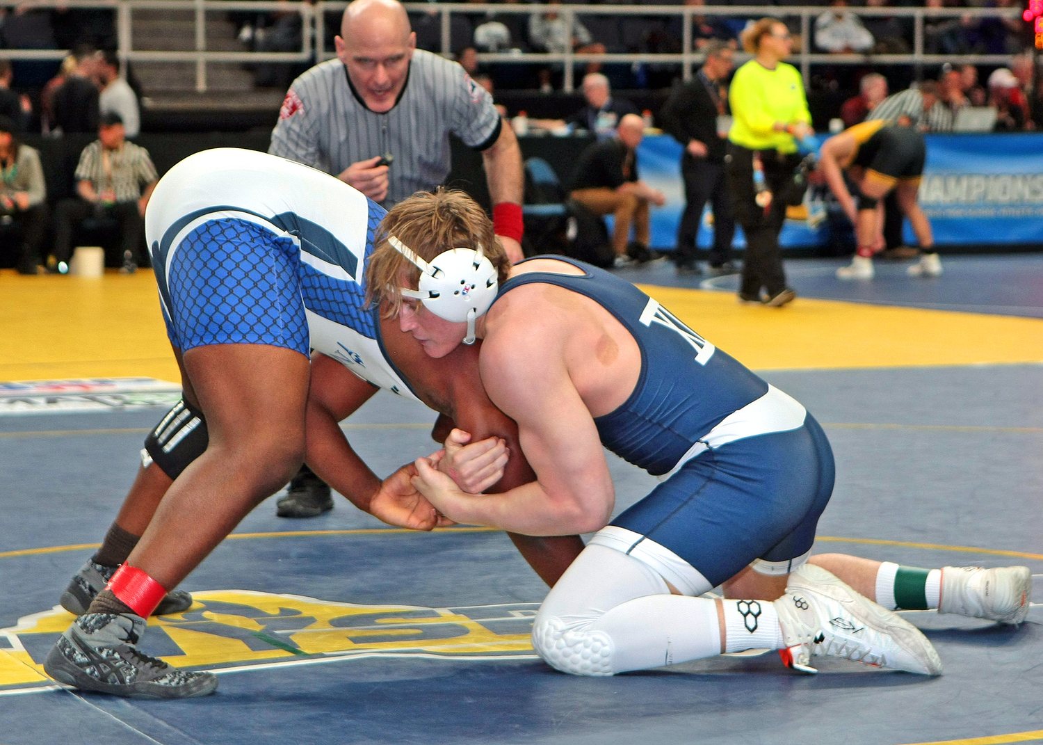 Southampton senior Cole Fox working against Ivan Dolphan of Horace Mann in their wrestleback match on Friday.   RAY NELSON