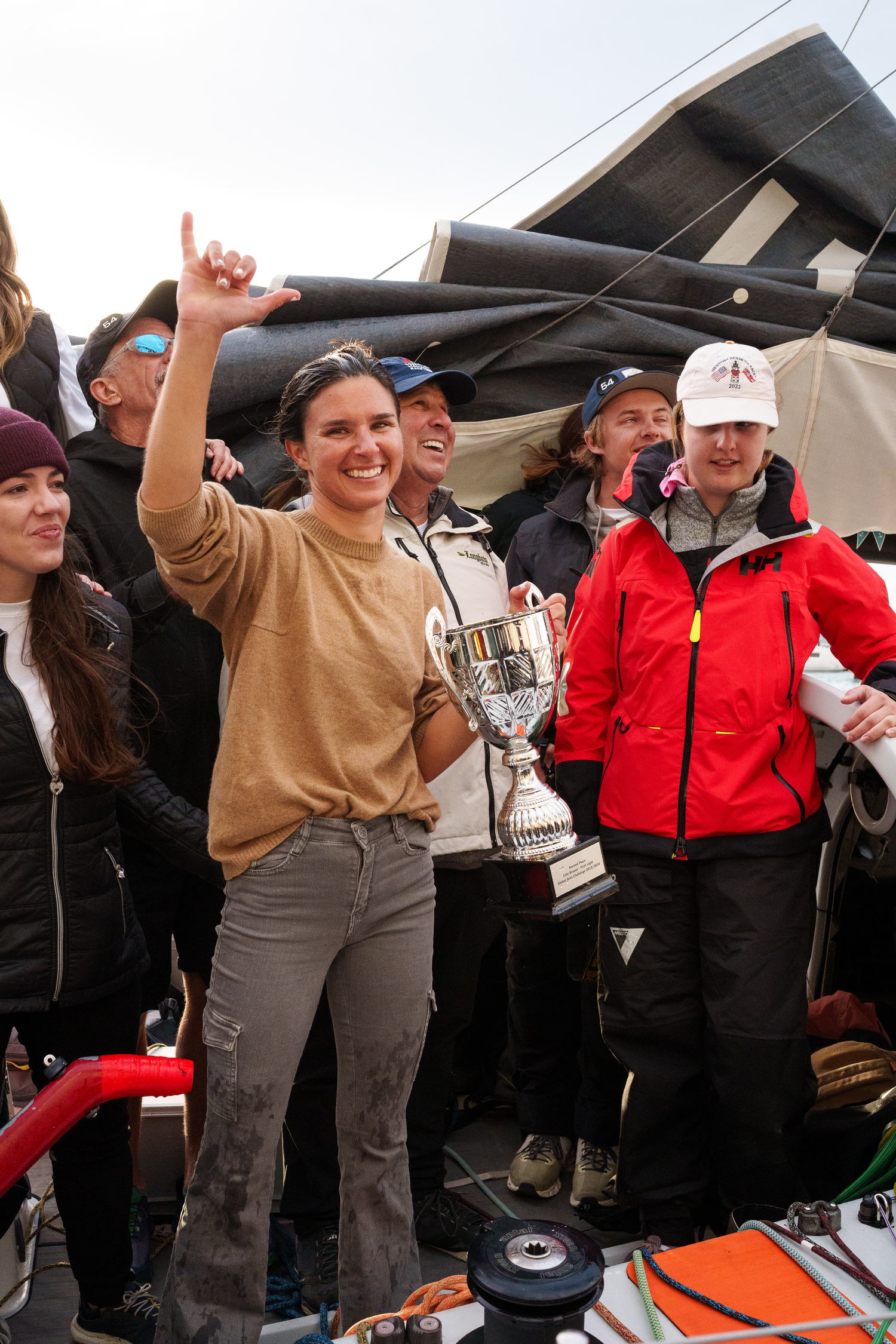 Cole Brauer with her silver trophy for finishing second in the Global Solo Challenge. ALVARO SANCHIS
