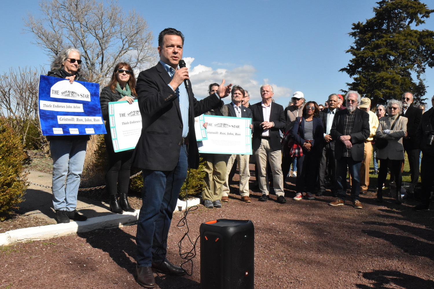 Former CNN anchor and author John Avlon kicked off his congressional campaign with a rally in Marine Park in Sag Harbor on Saturday. STEPHEN J. KOTZ