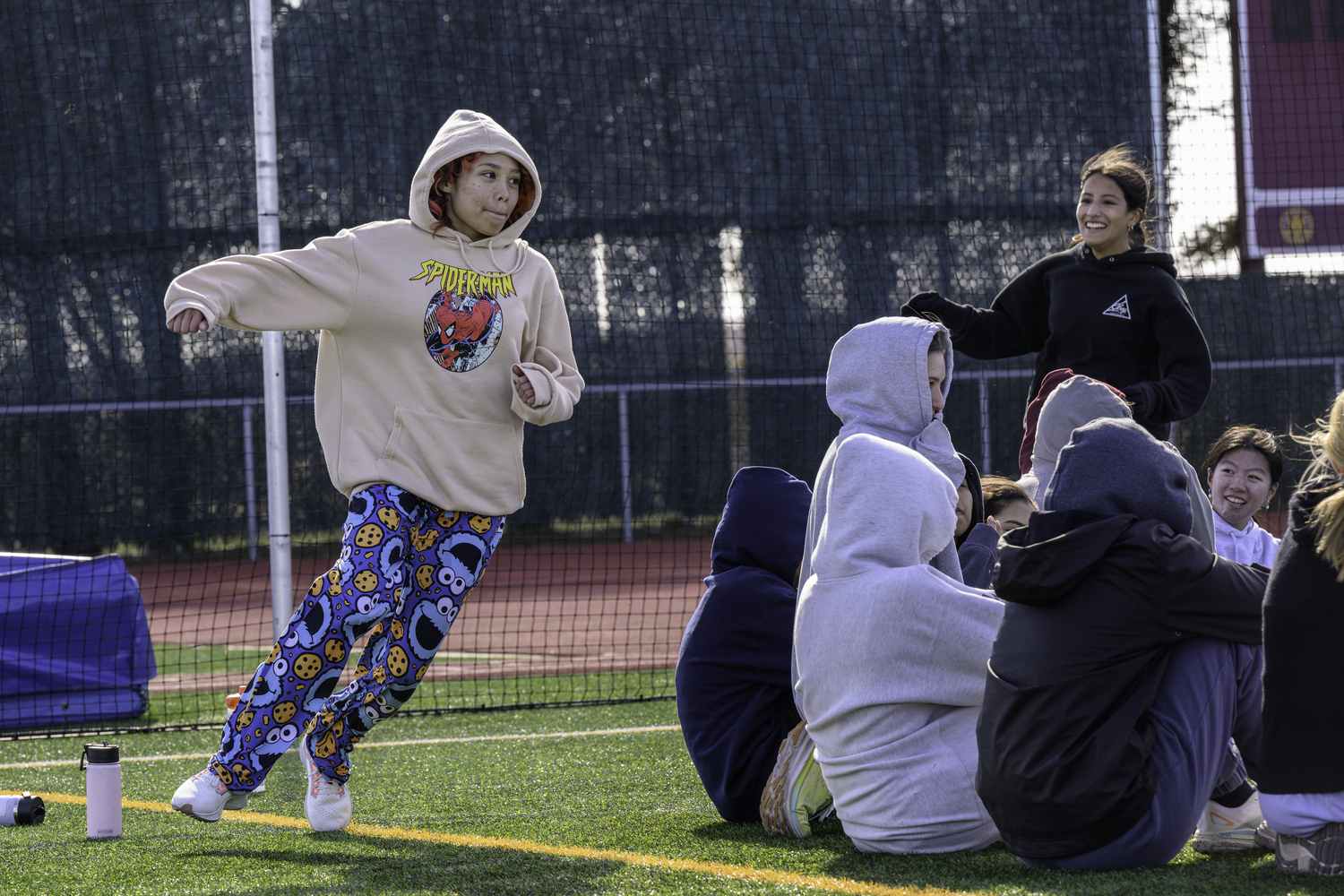 Bonac athletes liven up practice with a game of duck, duck, goose on Thursday, March 21.   MARIANNE BARNETT