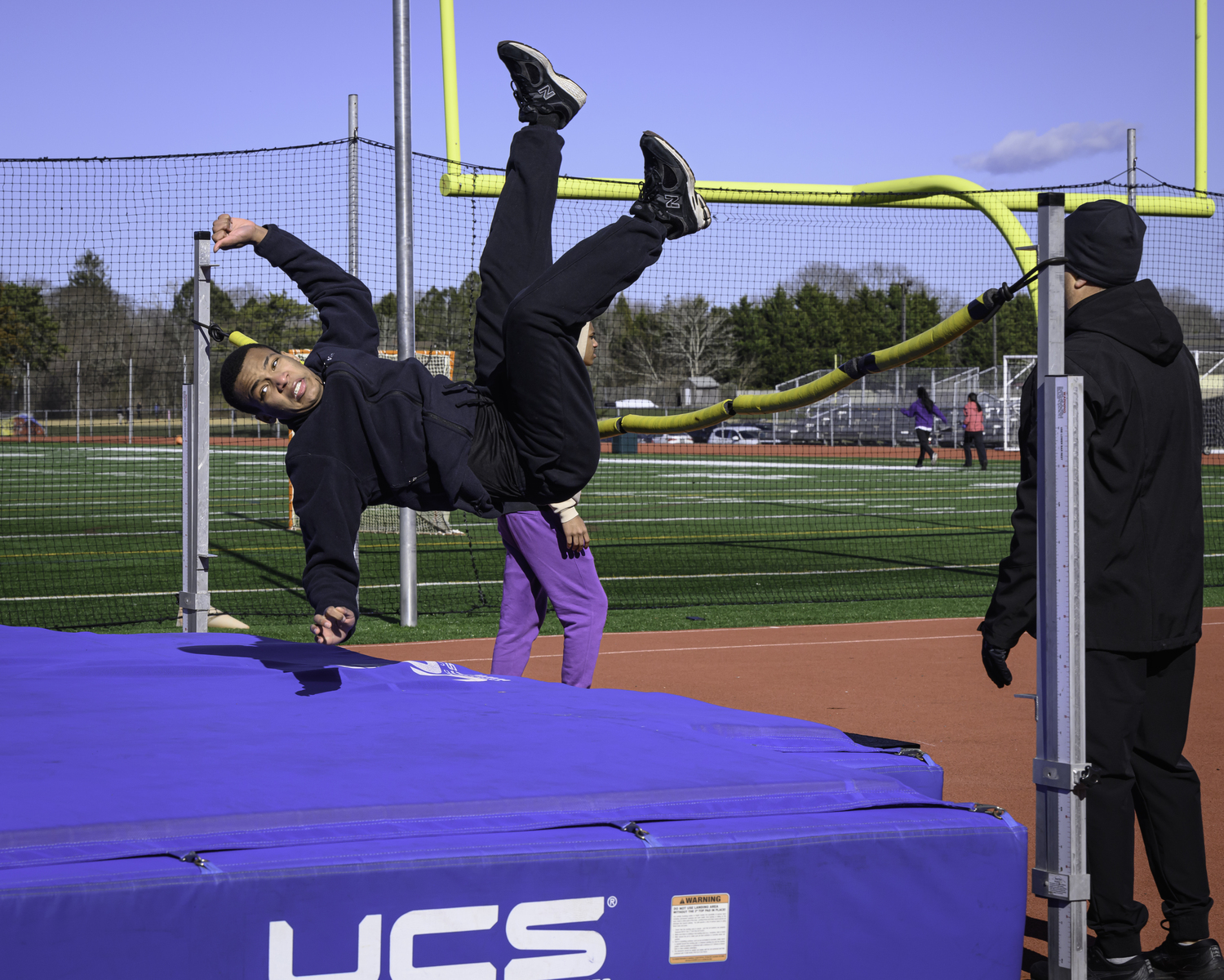 Mikhail Feaster practices the high jump in practice on Thursday, March 21.  MARIANNE BARNETT