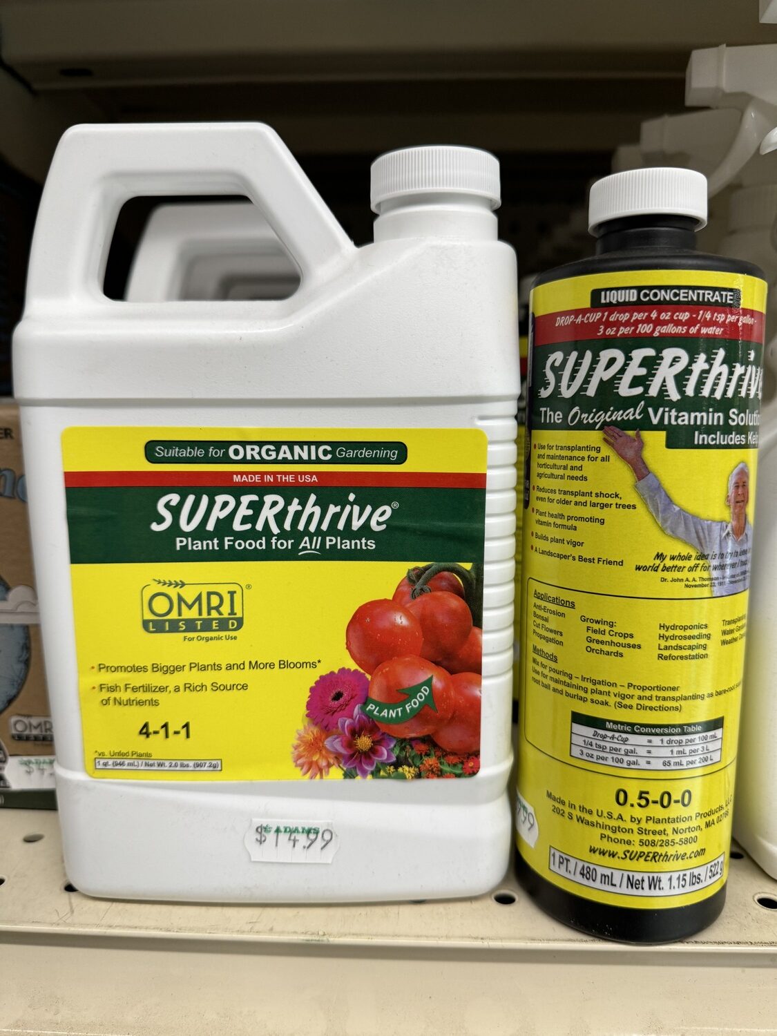 SUPERthrive has been around for decades and was sold as a plant vitamin. To confuse matters the SUPERthrive product on the left now contains fertilizer and is sold as a 
