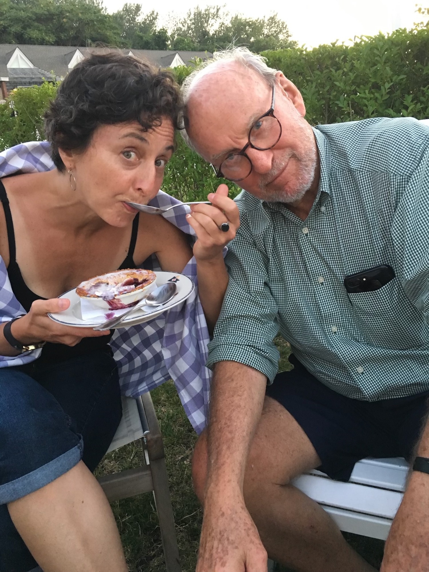 Jim Marquardt and his daughter, Julie, share a slice of pie at Baron's Cove in Sag Harbor. COURTESY JULIE MARQUARDT
