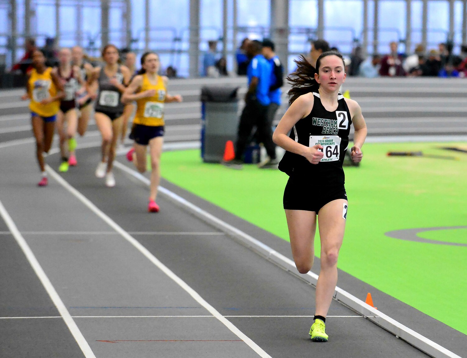 Westhampton Beach junior Lily Strebel placed fourth overall, second among public school runners, in the 1,500-meter race at the New York State Indoor Track and Field Championships on Saturday.   DAMION REID