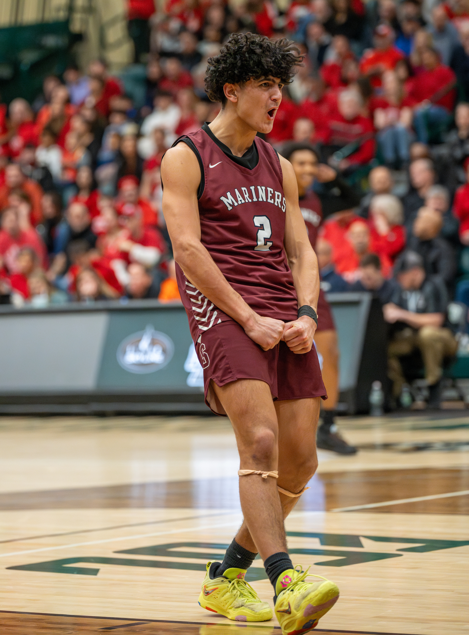 Sophomore Alex Franklin is pumped up during the Mariners' second-half comeback.   RON ESPOSITO