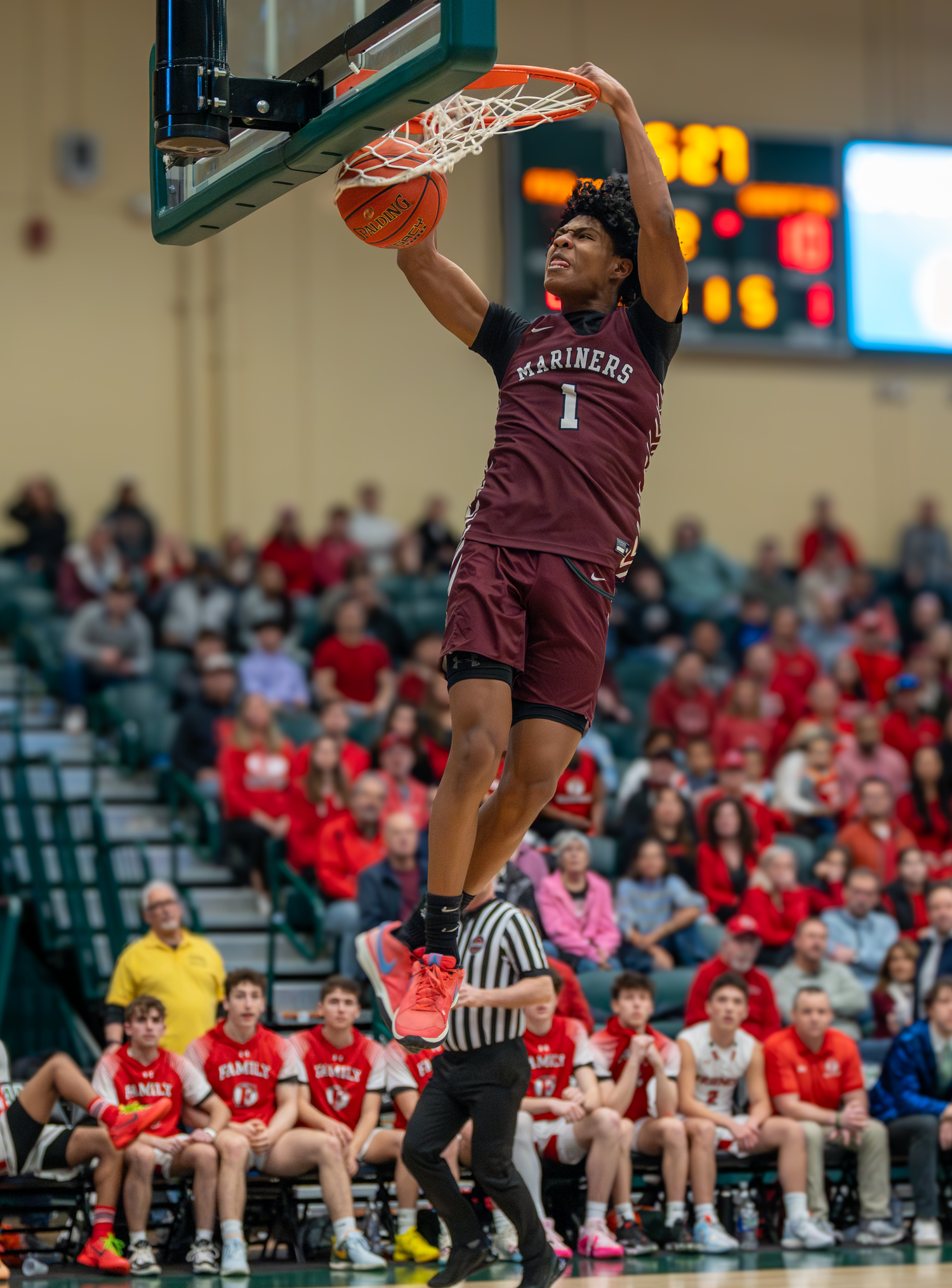 Southampton senior Dominick White finishes a fast break with a two-handed dunk.   RON ESPOSITO