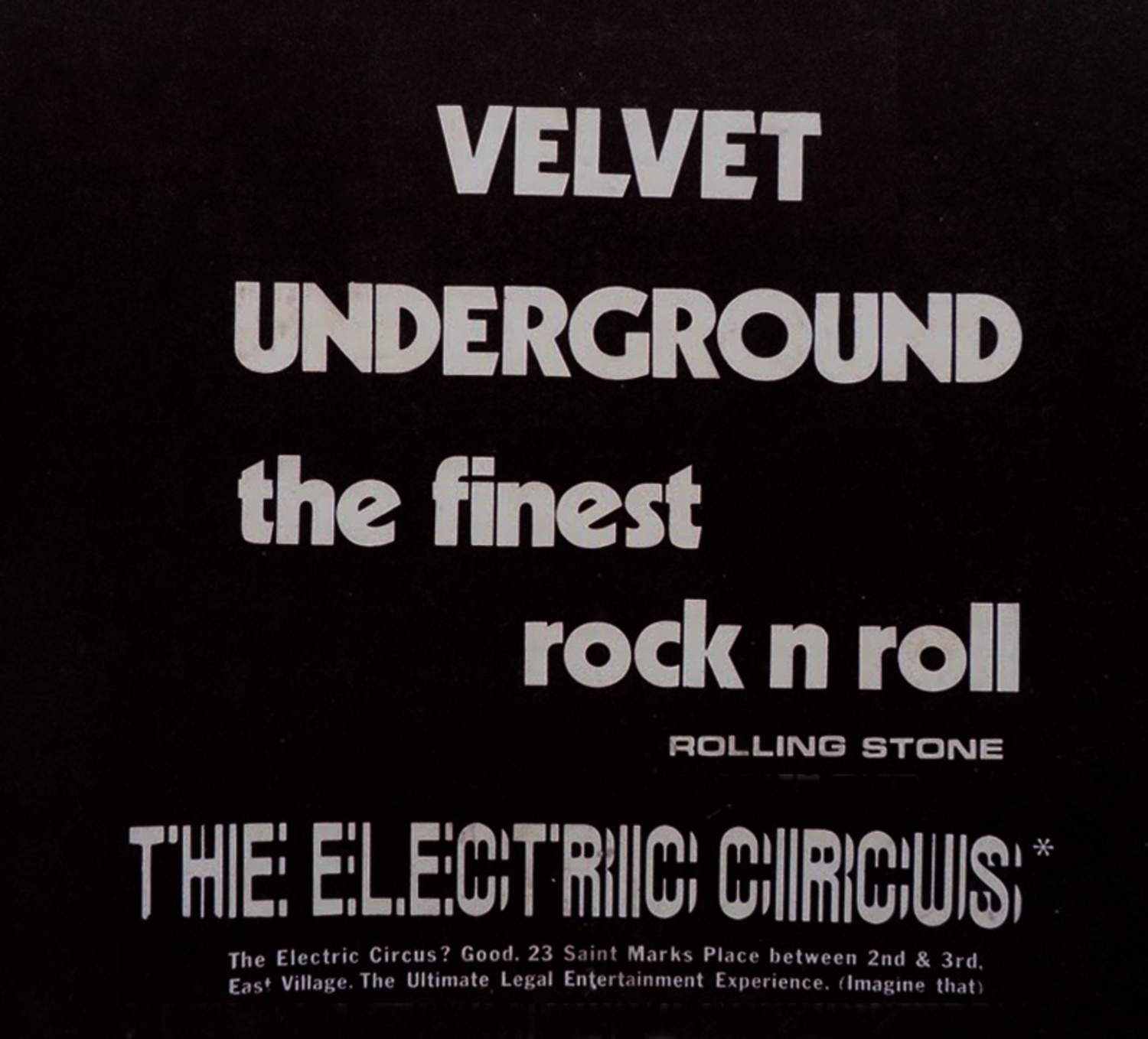 A vintage poster for Velvet Underground at the Electric Circus in the East Village. COURTESY LARRY CONFINO