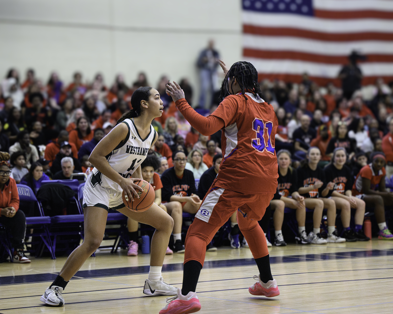 Westhampton Beach sophomore center Jasmine Taylor earned a double-double on 14 points and 11 rebounds. MARIANNE BARNETT