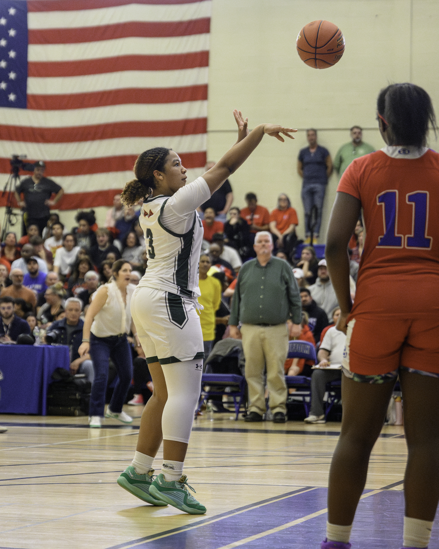 Westhampton Beach sophomore point guard Sandra Clarke went 6-for-8 from the free-throw line in the fourth quarter. MARIANNE BARNETT