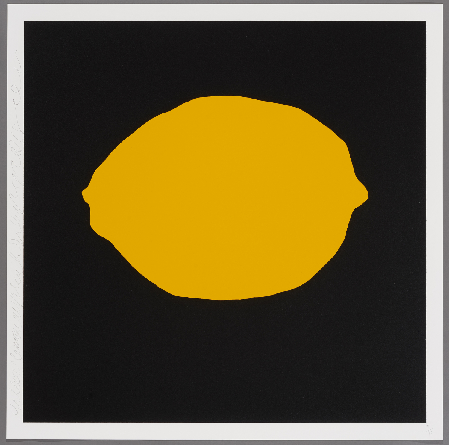 Donald Sultan (American (b. 1951))
Four Lemons: Yellow Lemon on Black, July 24, 2018, edition 15/40, 2018 
silkscreen with enamel ink and tar-like texture
39 x 39 in. Collection of Jordan D. Schnitzer
Image: Aaron Wessling Photography, Courtesy of Jordan Schnitzer Family Foundation
