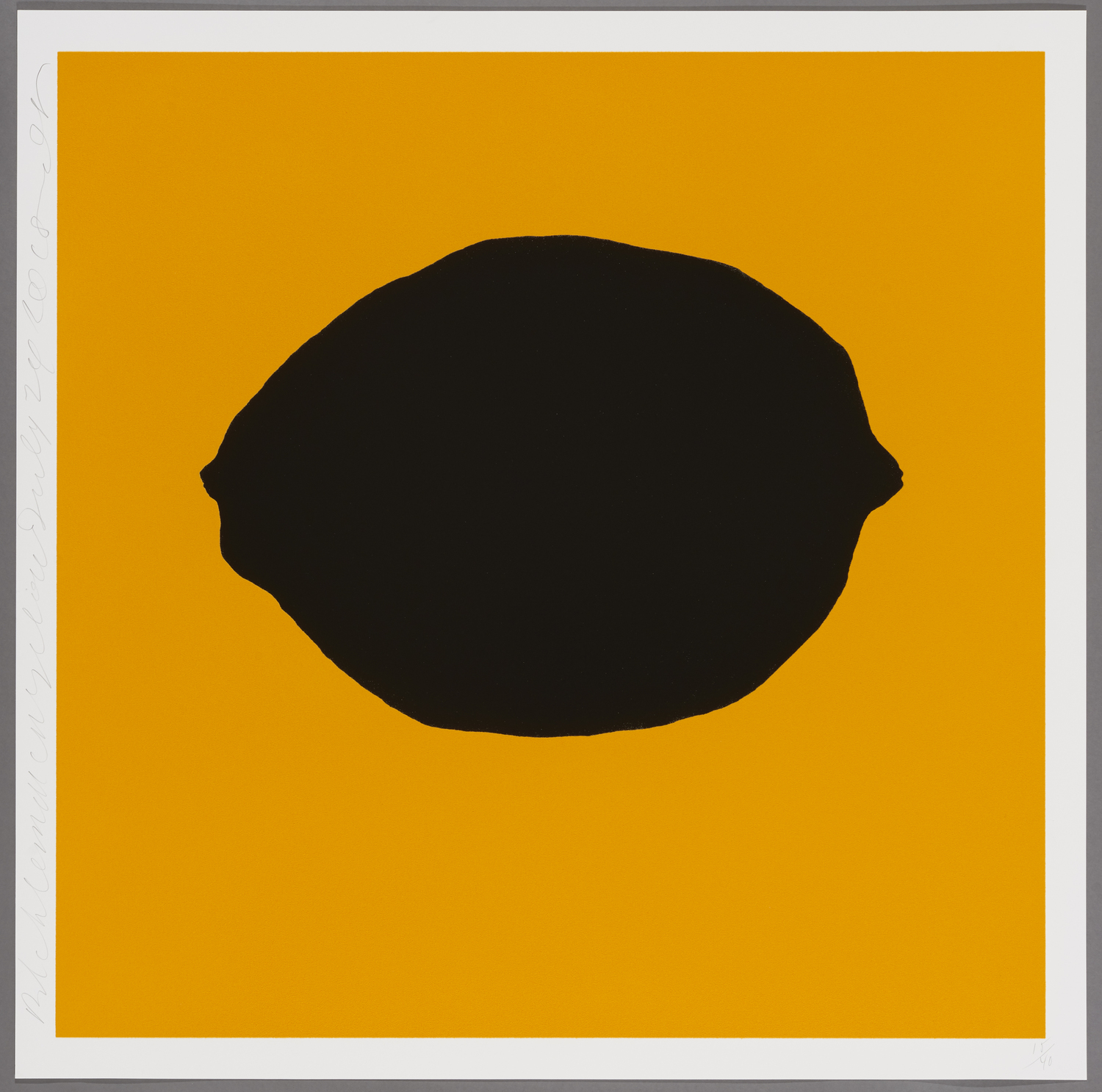 Donald Sultan (American (b. 1951))
Four Lemons: Black Lemon on Yellow, July 24, 2018, edition 15/40, 2018 
silkscreen with enamel ink and tar-like texture
39 x 39 in.
Collection of Jordan D. Schnitzer
Image: Aaron Wessling Photography, Courtesy of Jordan Schnitzer Family Foundation