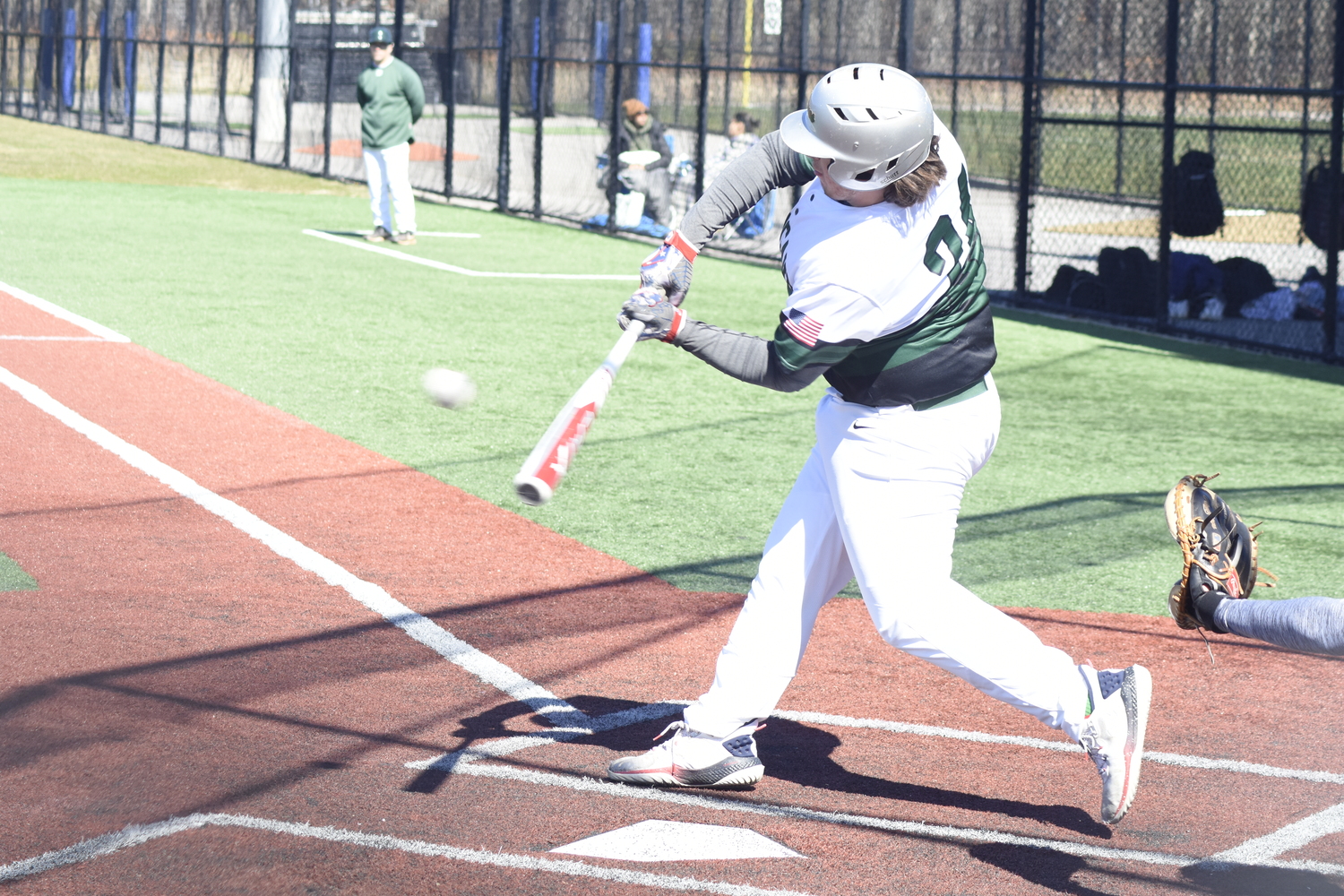 Westhampton Beach sophomore Thomas Machin singles to left field.  DREW BUDD