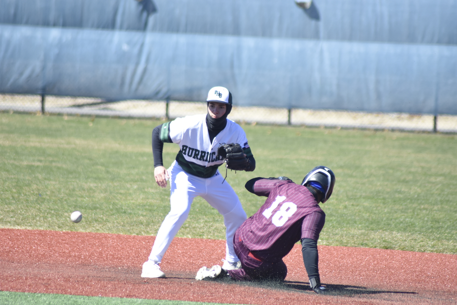 Westhampton Beach sophomore Patrick Fay takes a throw at second base.  DREW BUDD