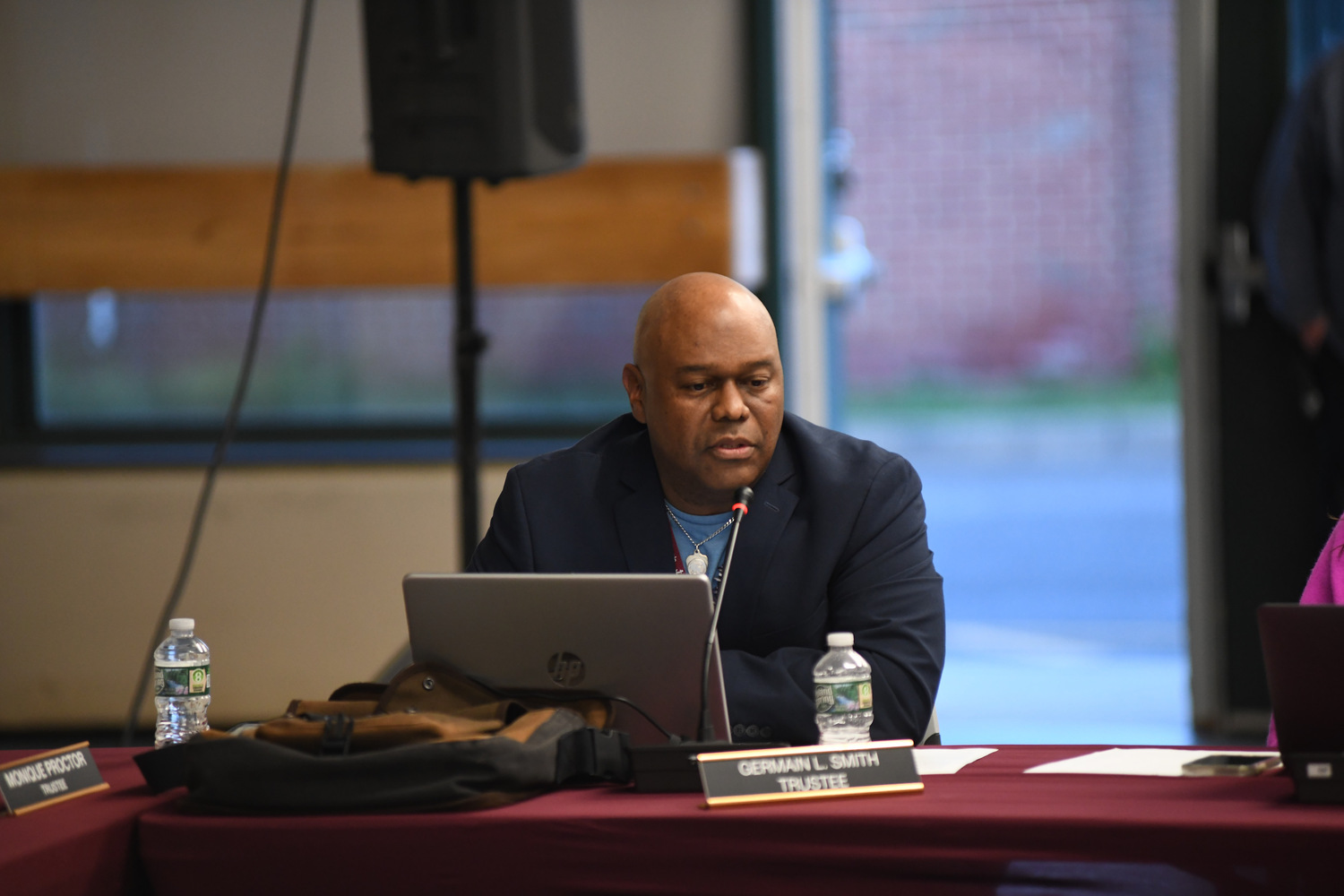 Southampton School Board member Germain Smith speaks about the appointment of Dr. Fatima Morrell as the next superintendent of schools at Tuesday's meeting. DOUG KUNTZ