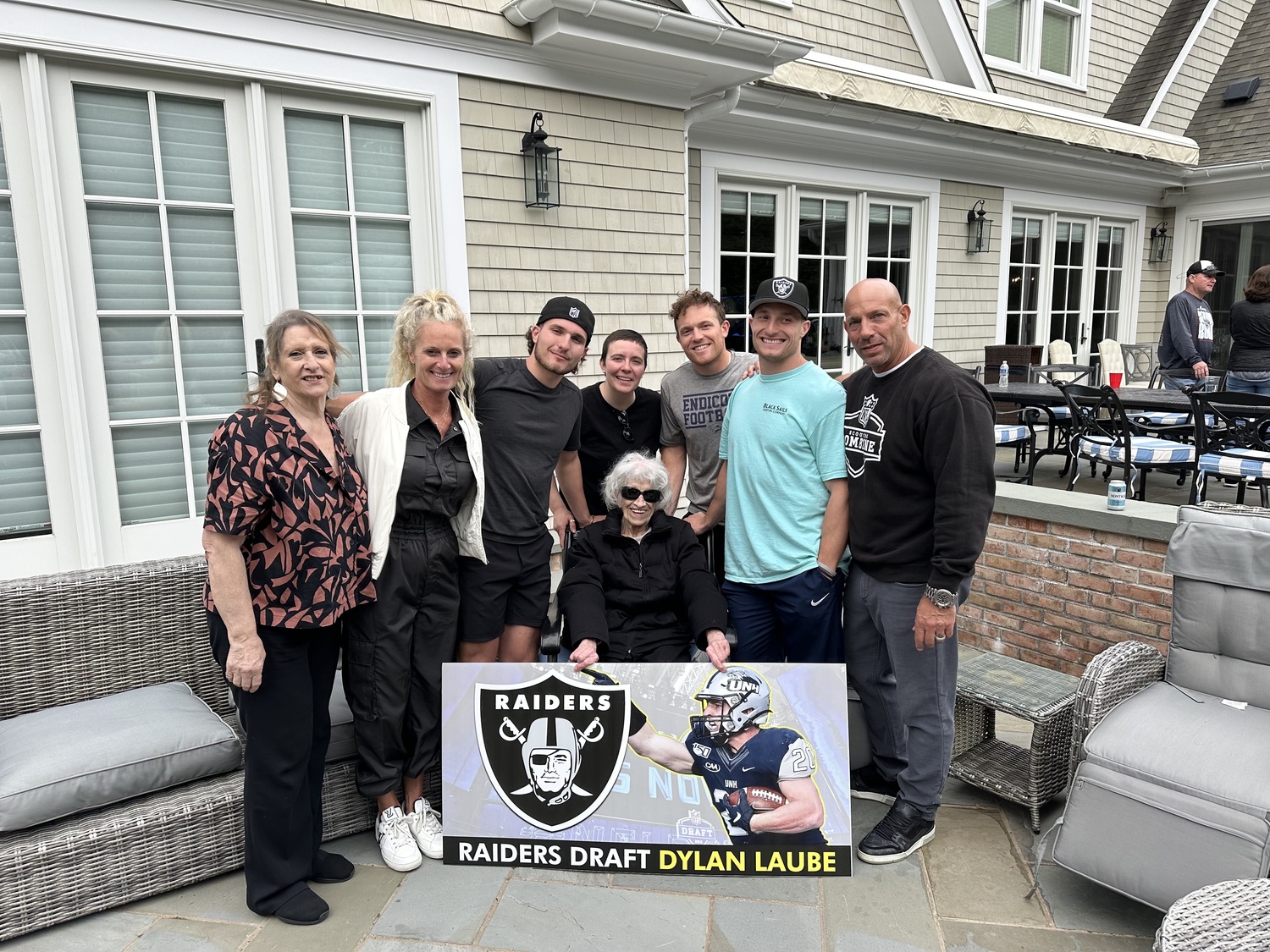 Dylan Laube with family members following his selection by the Las Vegas Raiders in the sixth round of the 2024 NFL Draft.