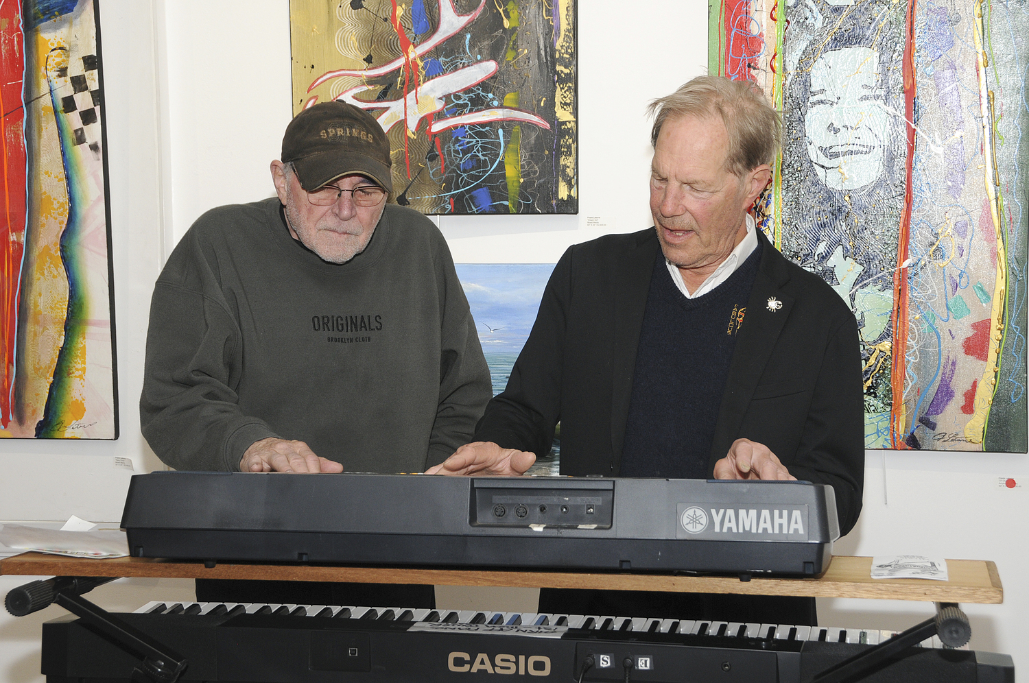 David Morris and William Falkenburg jam on Sunday at Art Groove at Ashawagh Hall for a book signing by Hans Van de Bovenkamp and a tribute to Nadine Daskaloff, featuring a benefit art show and sale to benefit The Ellen Hermanson Foundation as well as the Annieappleseed project. William Falkenberg was the musical guest.    RICHARD LEWIN
