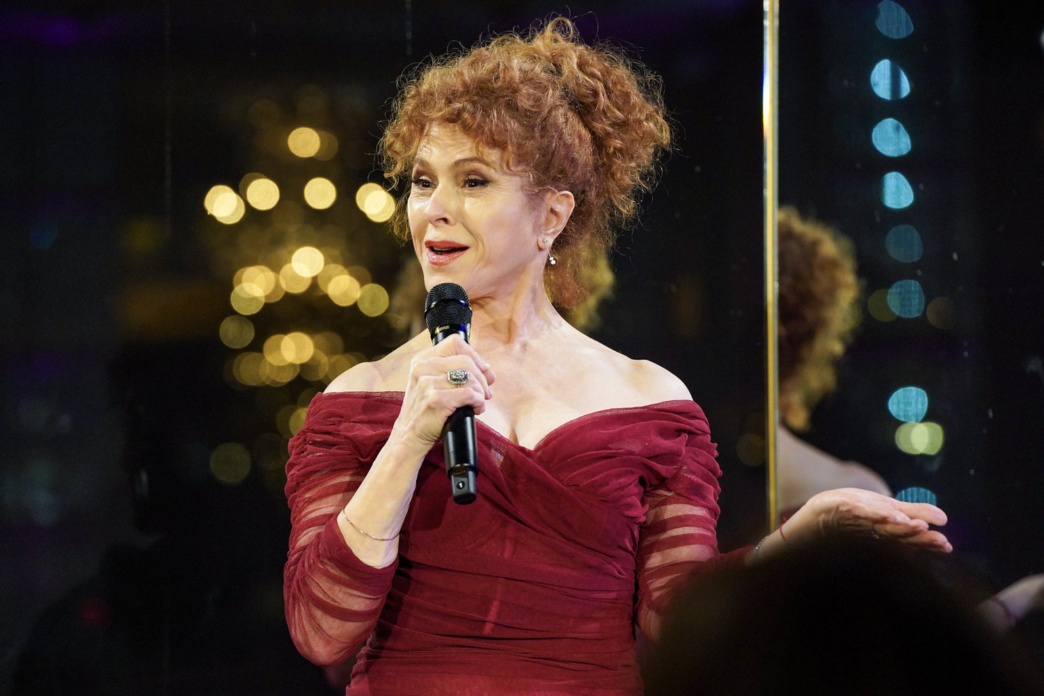 Bernadette Peters at Guild Hall's 38th annual Academy of the Arts Achievement Awards Dinner on April 3, at the Rainbow Room in New York City.           Sean Zanni for Patrick McMullan