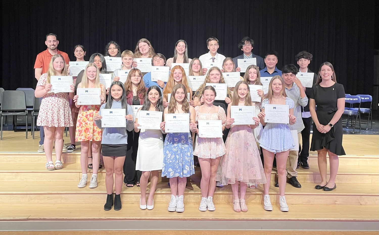 Sixteen Hampton Bays Middle School student-musicians were recently inducted into the Junior Tri-M Music Honor Society. COURTESY HAMPTON BAYS MIDDLE SCHOOL