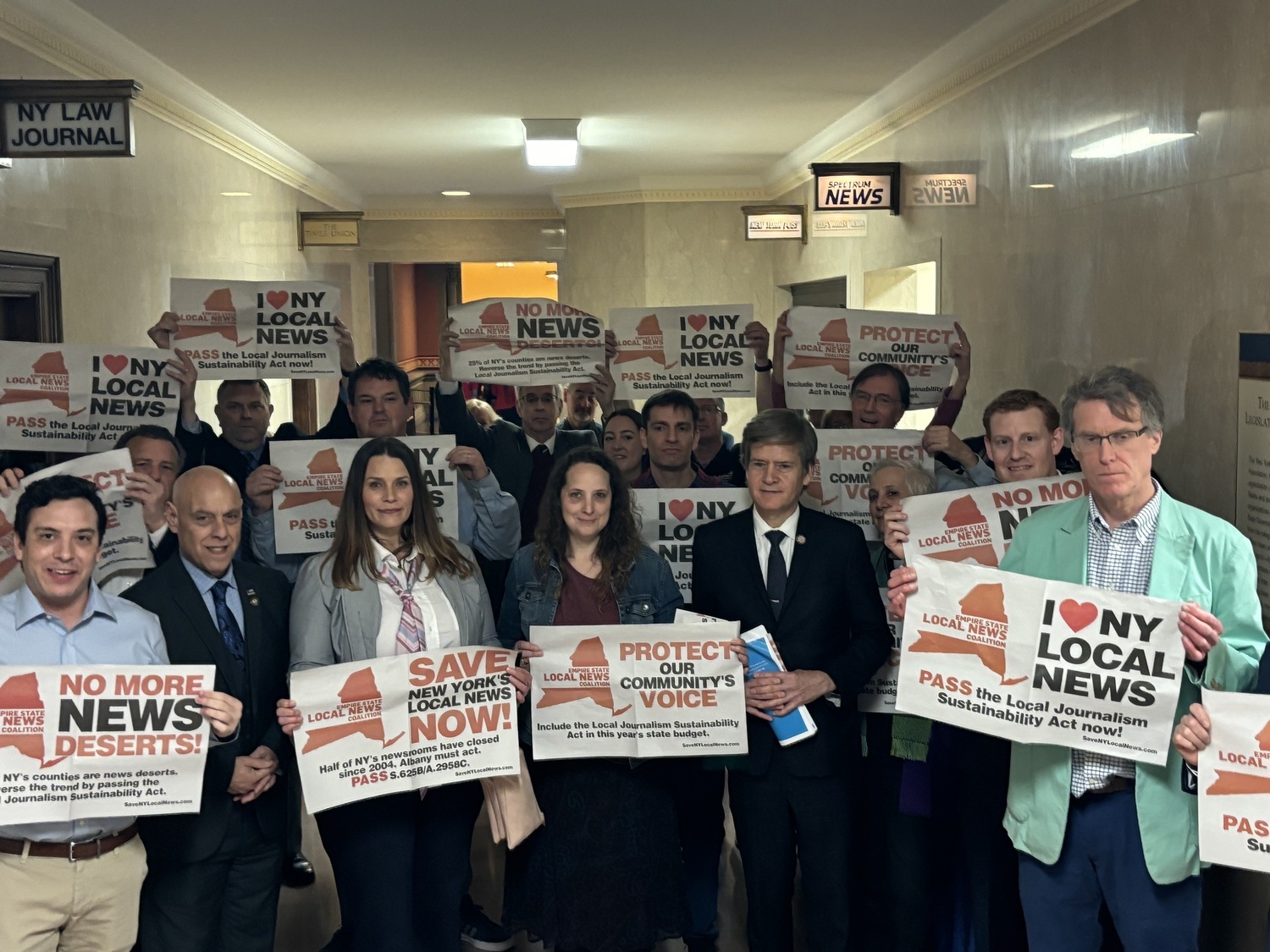 Express News Group Publisher Gavin Menu (second row, third from left) joined members of the Empire State Local News Coalition on March 20 for a rally in Albany in support of the Local Journalism Sustainability Act.